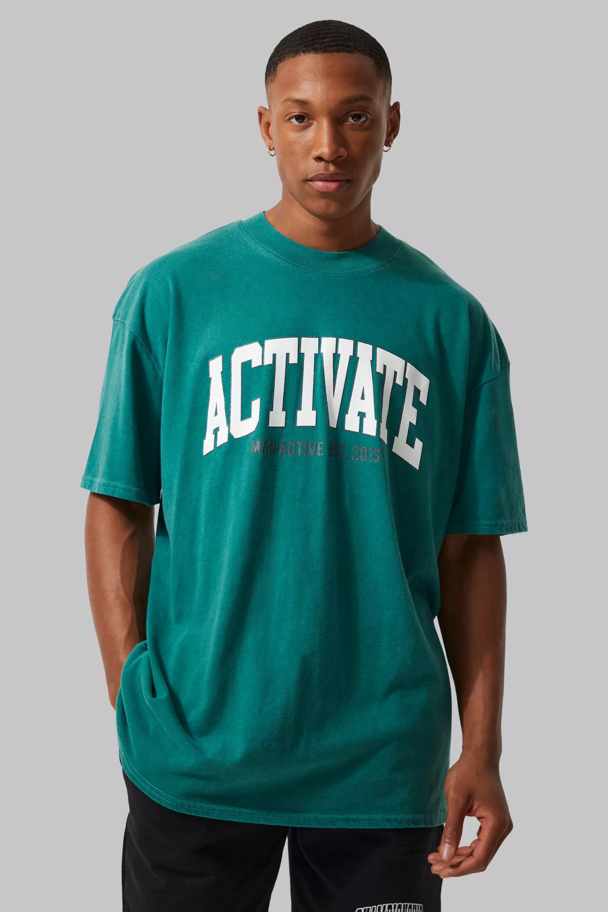 Man Active Overdye Activate T-shirt | boohooMAN USA