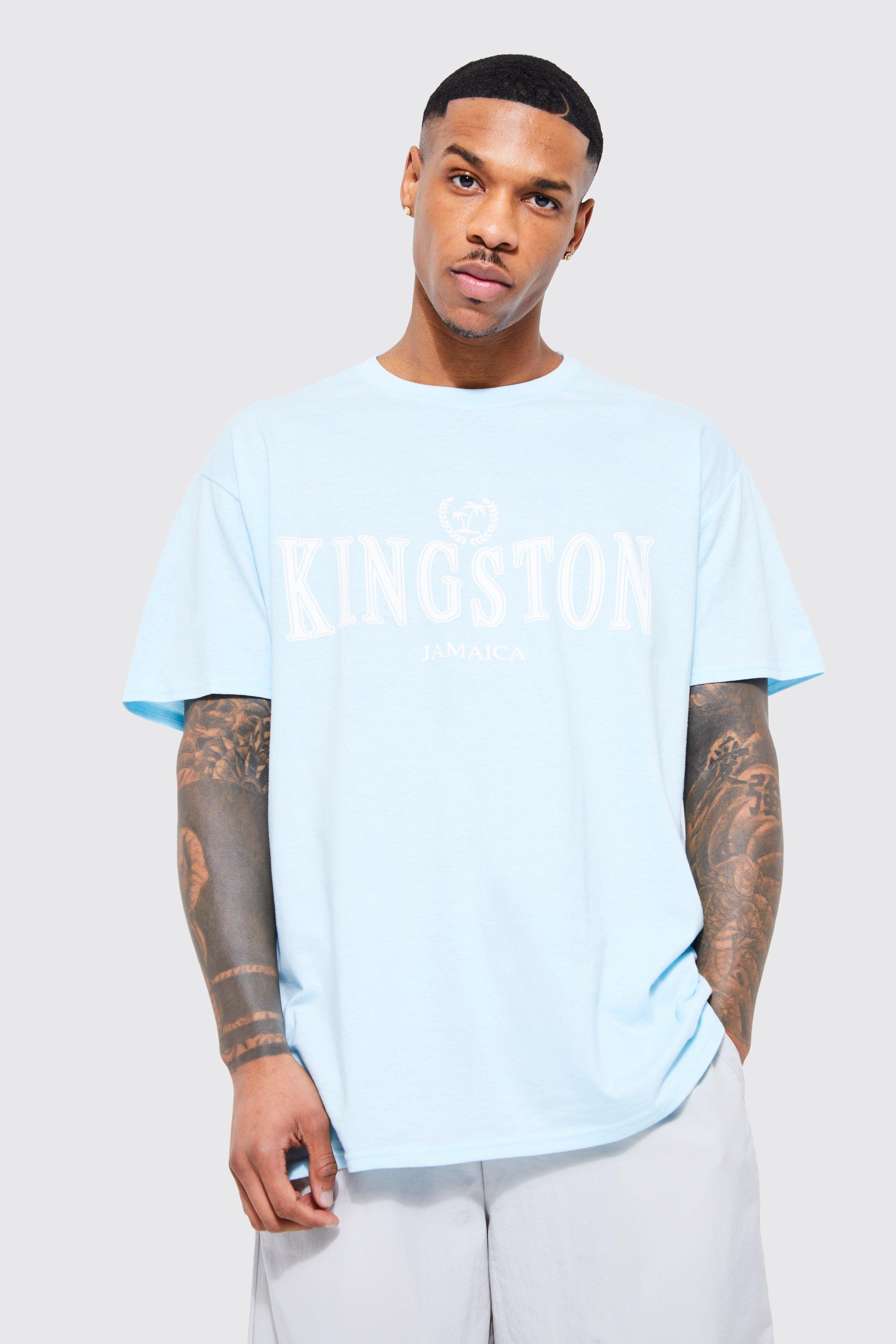 Mens Blue Oversized Kingston City Graphic T-shirt, Blue