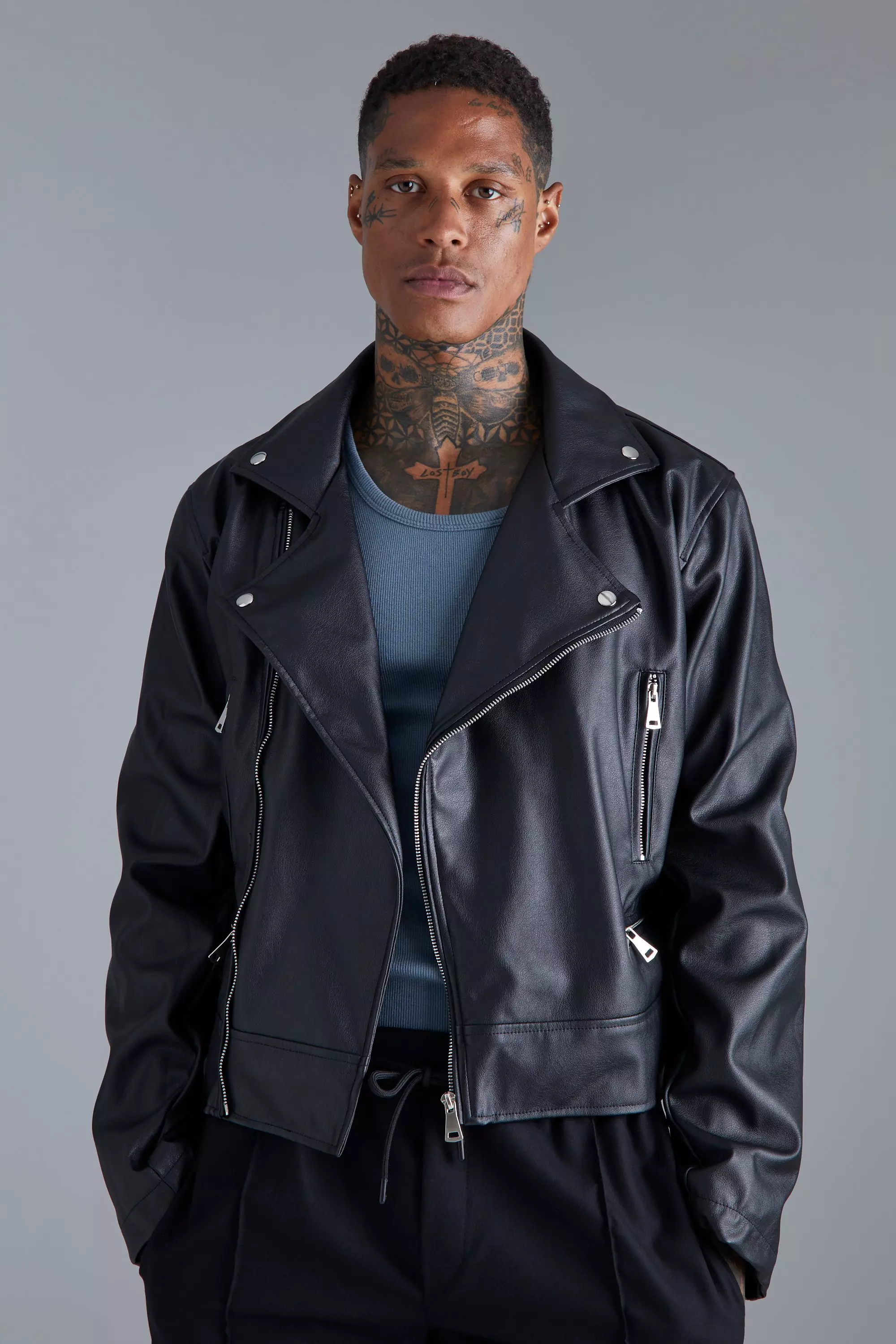 Big collar leather outlet jacket