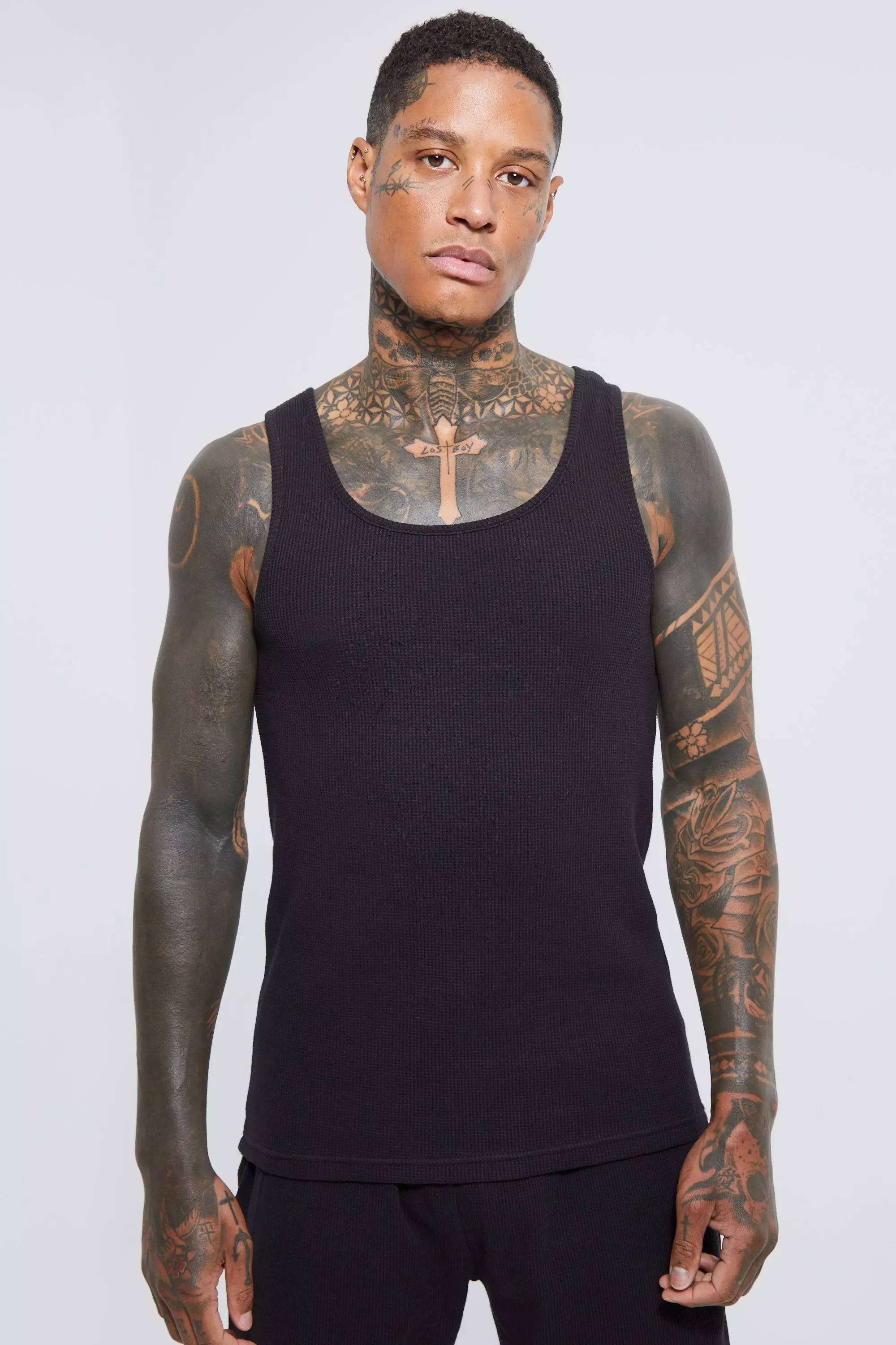 Slim Fit Waffle Vest & Short Set | boohooMAN USA