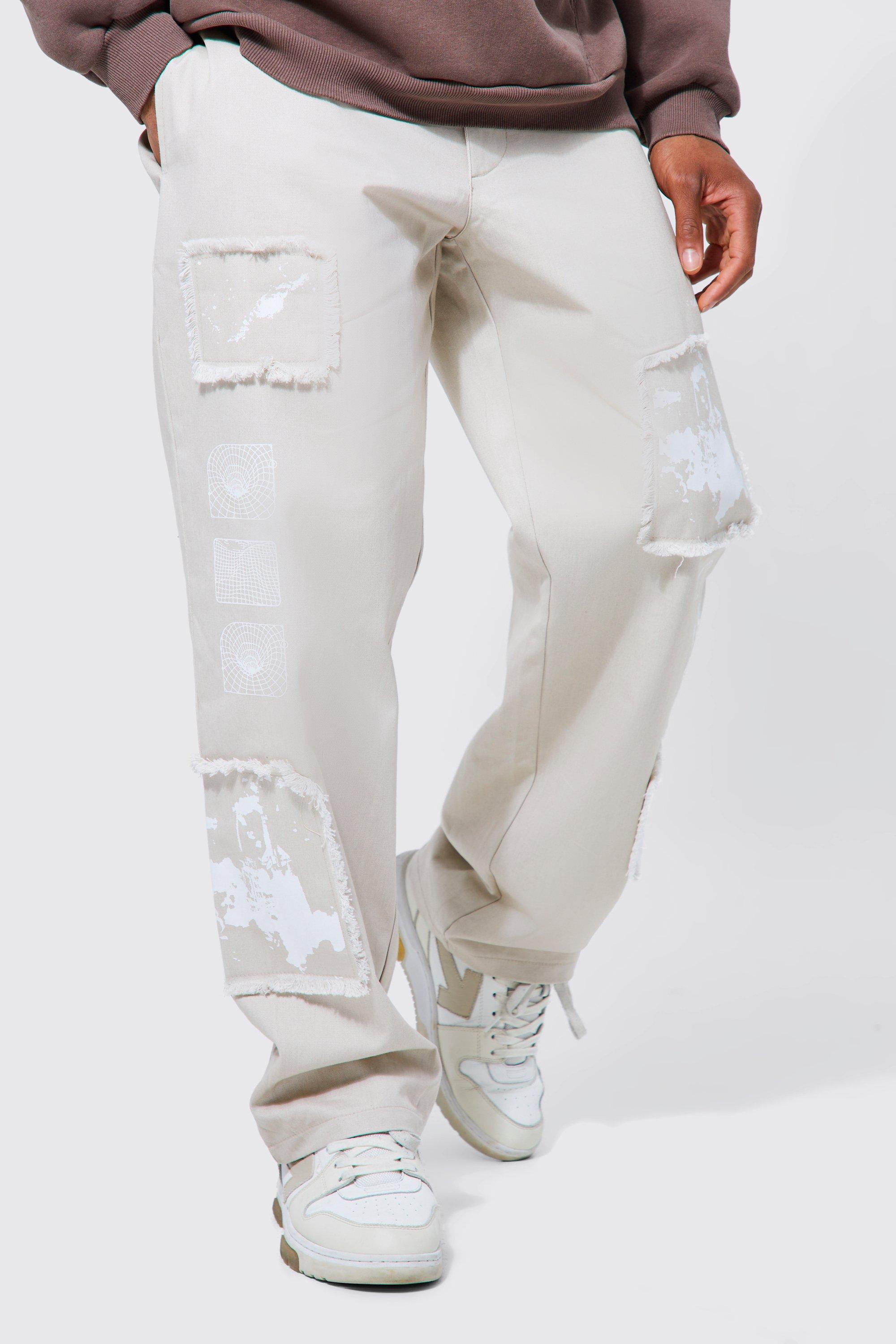 Image of Pantaloni rilassati con stampa di applique e vita fissa, Beige