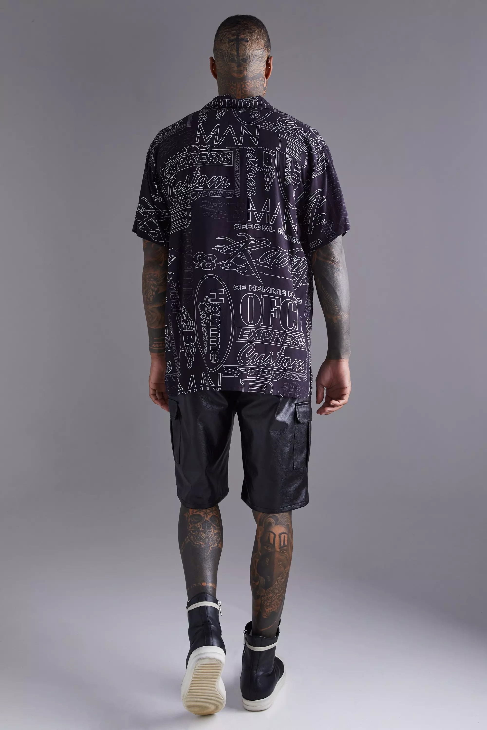 Short Sleeve Oversized Viscose All Over Artwork Shirt boohooMAN USA