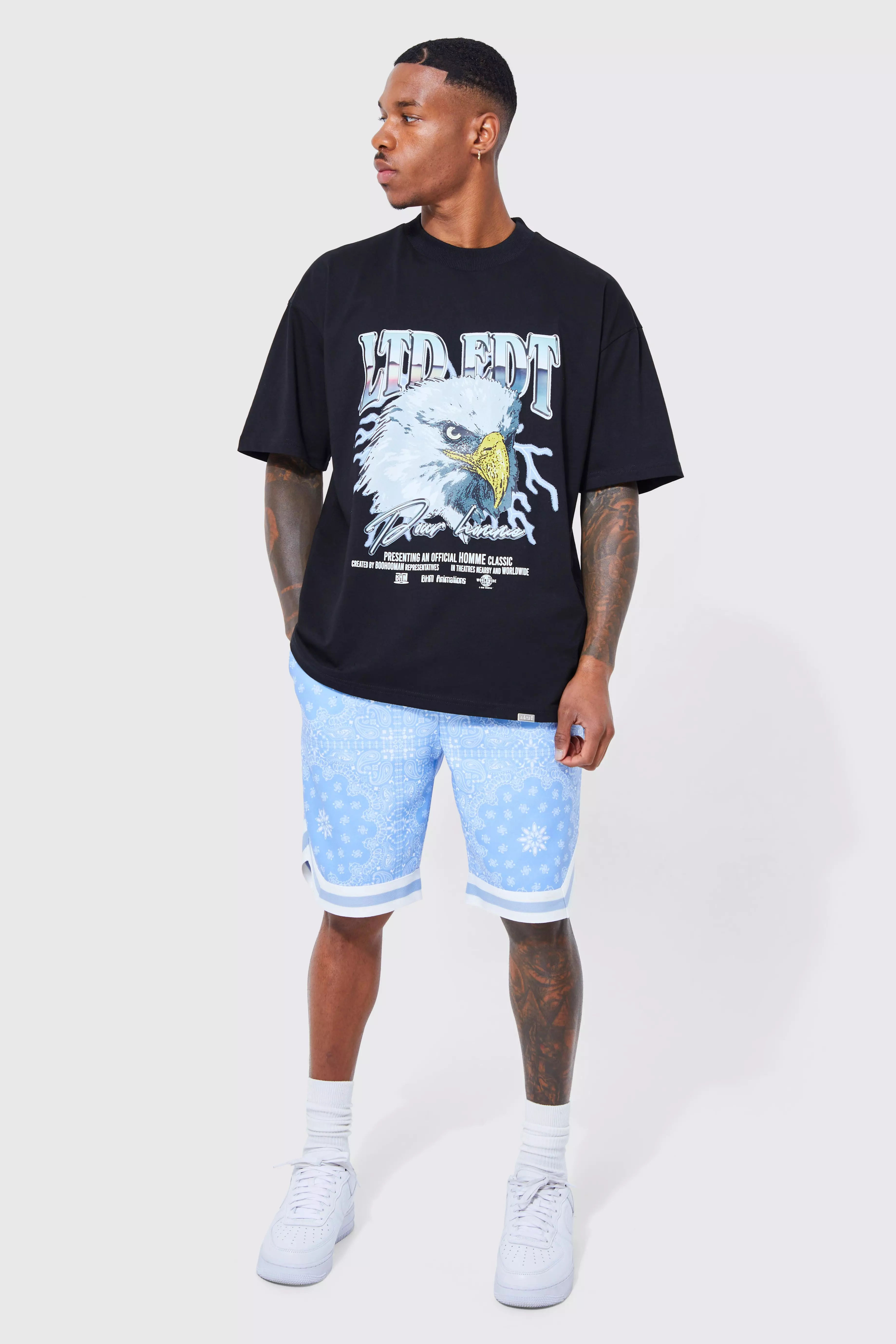 Oversized Eagle T shirt Bandana Short Set boohooMAN USA