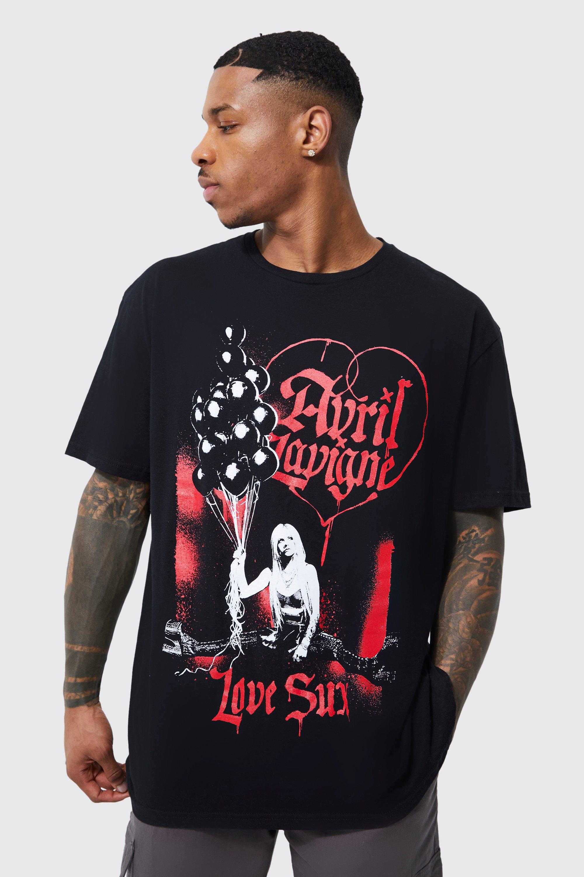 Mens Black Oversized Avril Lavigne License T-shirt, Black