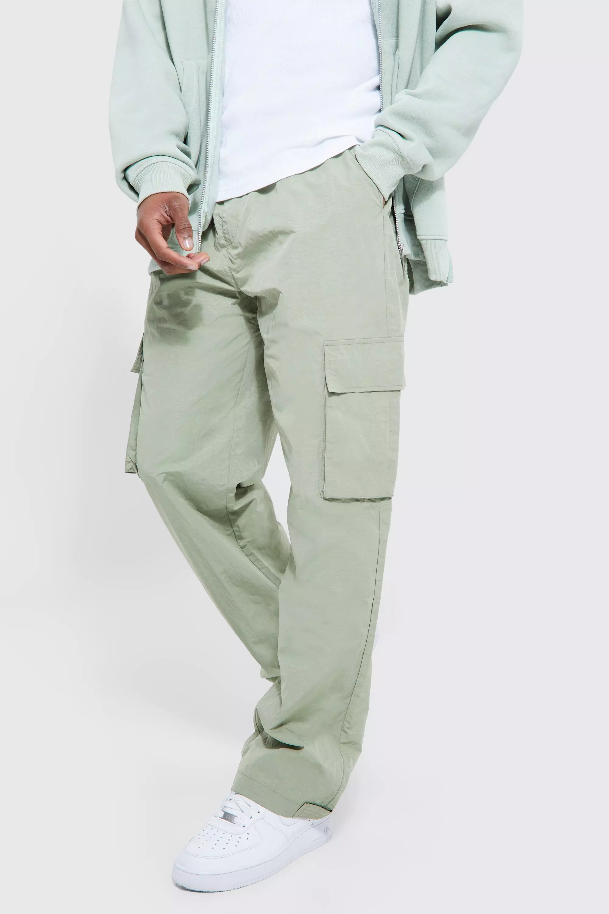 Relaxed Fit Nylon Cargo Pants - Light sage green - Men