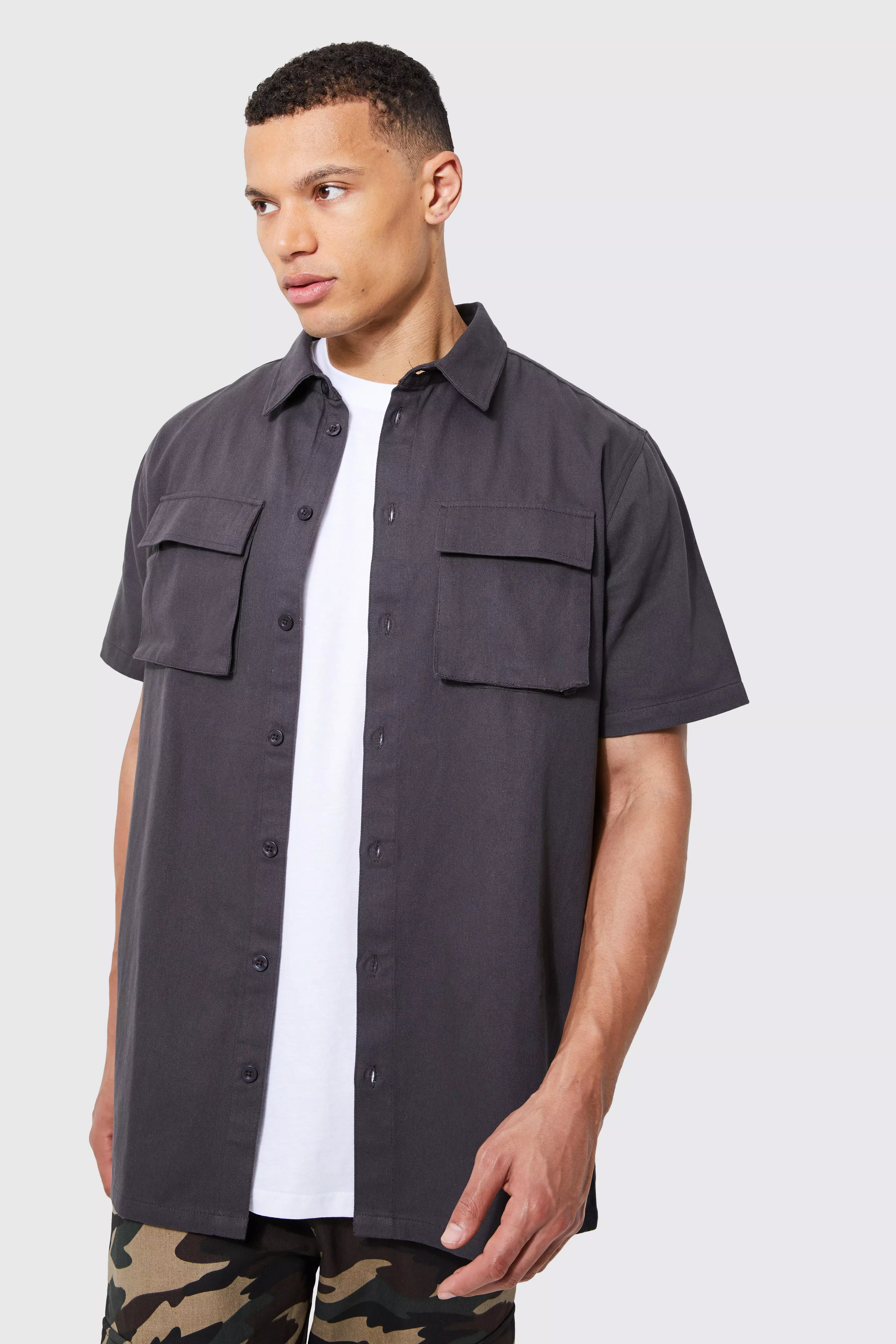 Tall Short Sleeve Shacket Utility Shirt