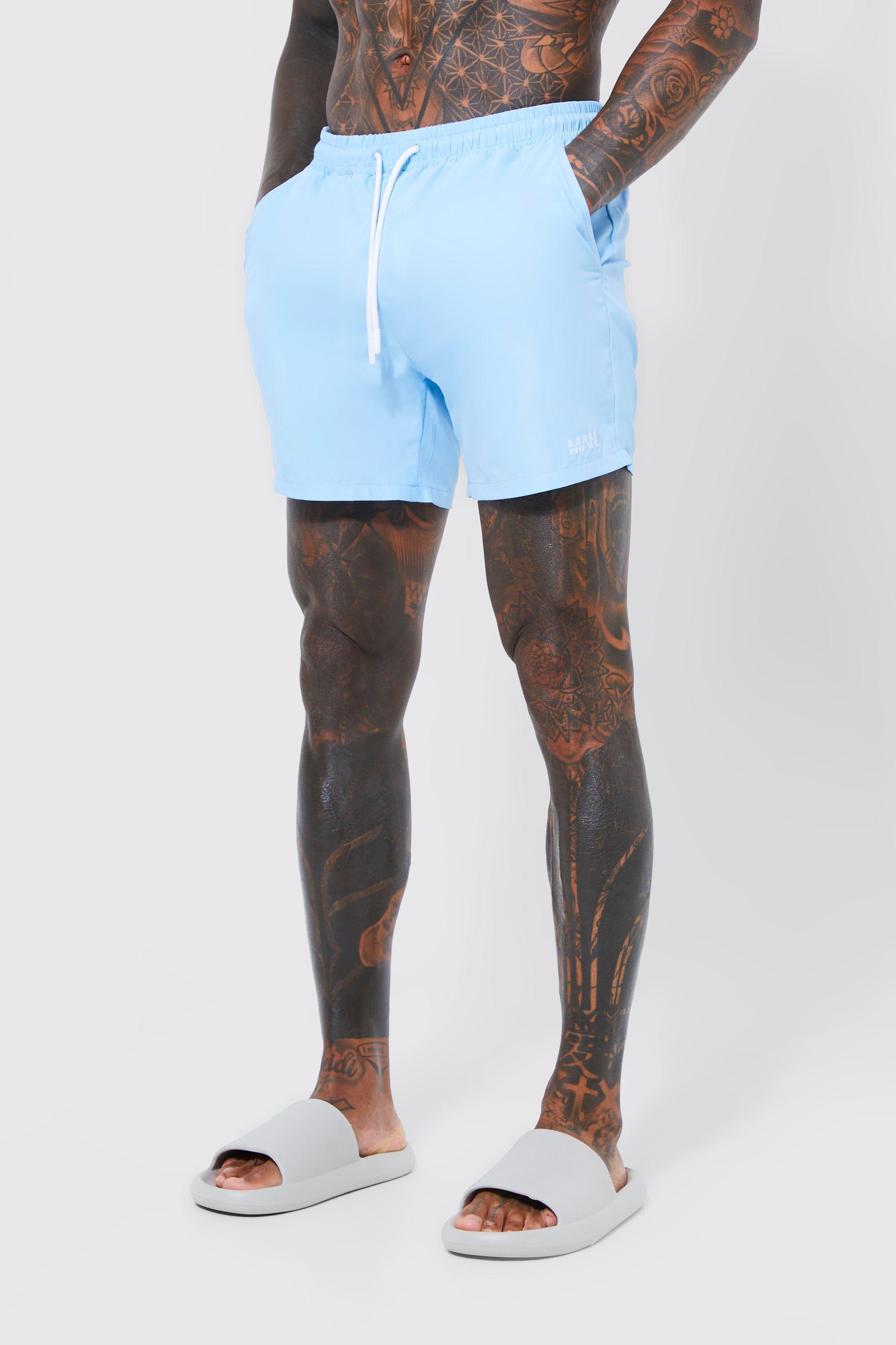 Mens Blue Original Man Mid Length Swim Shorts, Blue