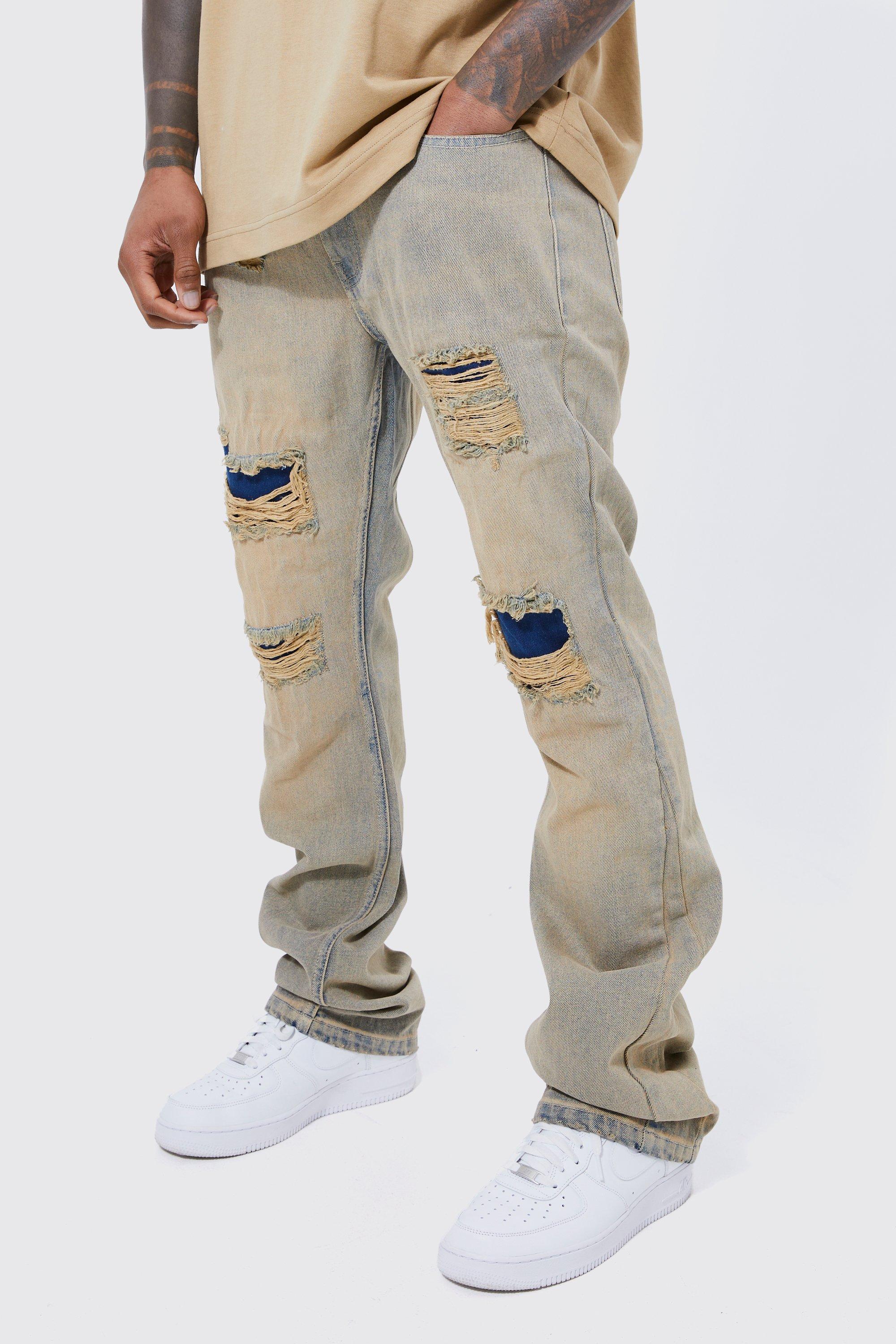 Image of Jeans a zampa Slim Fit con strappi & rattoppi, Verde