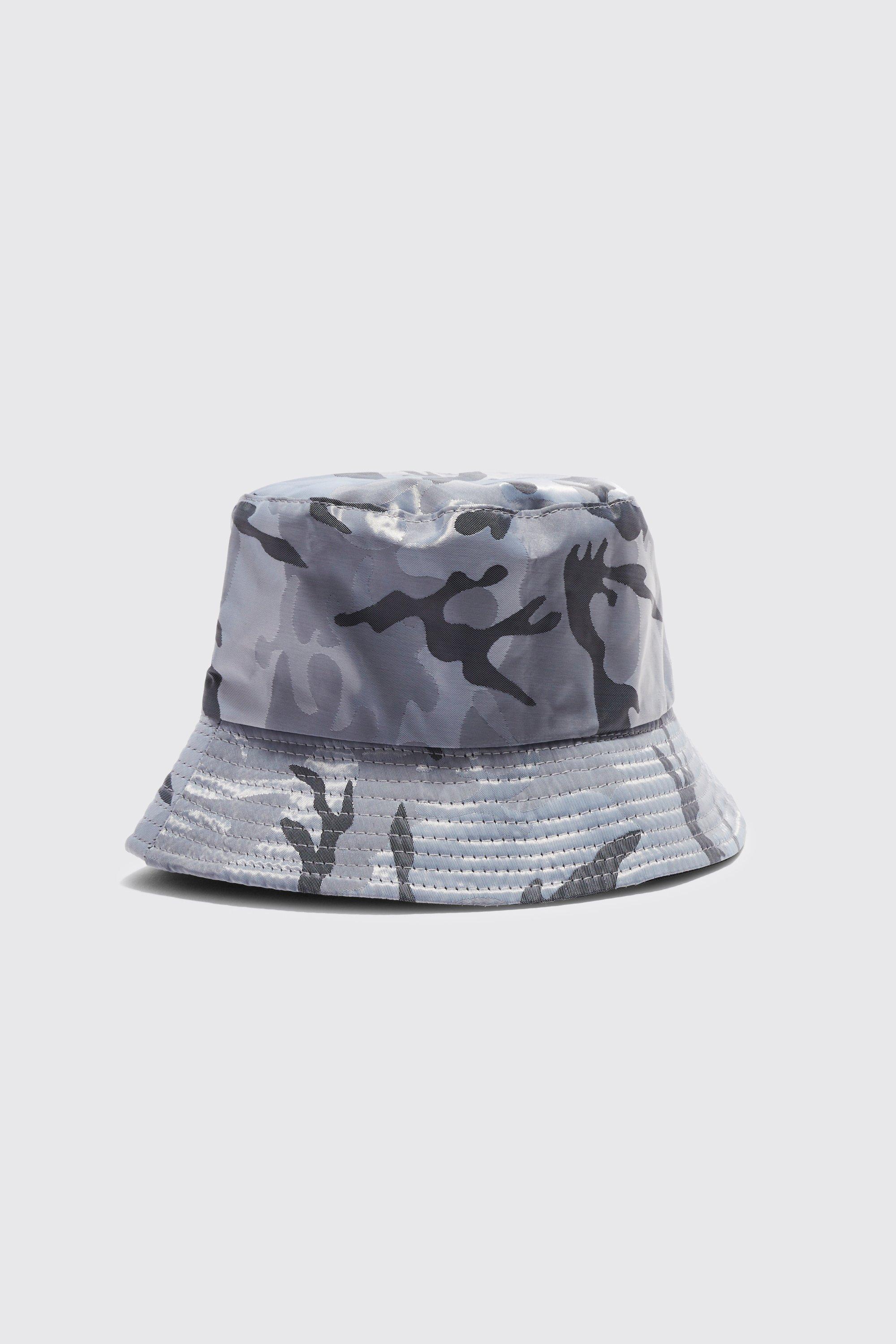 Mens Grey Camo Nylon Bucket Hat, Grey