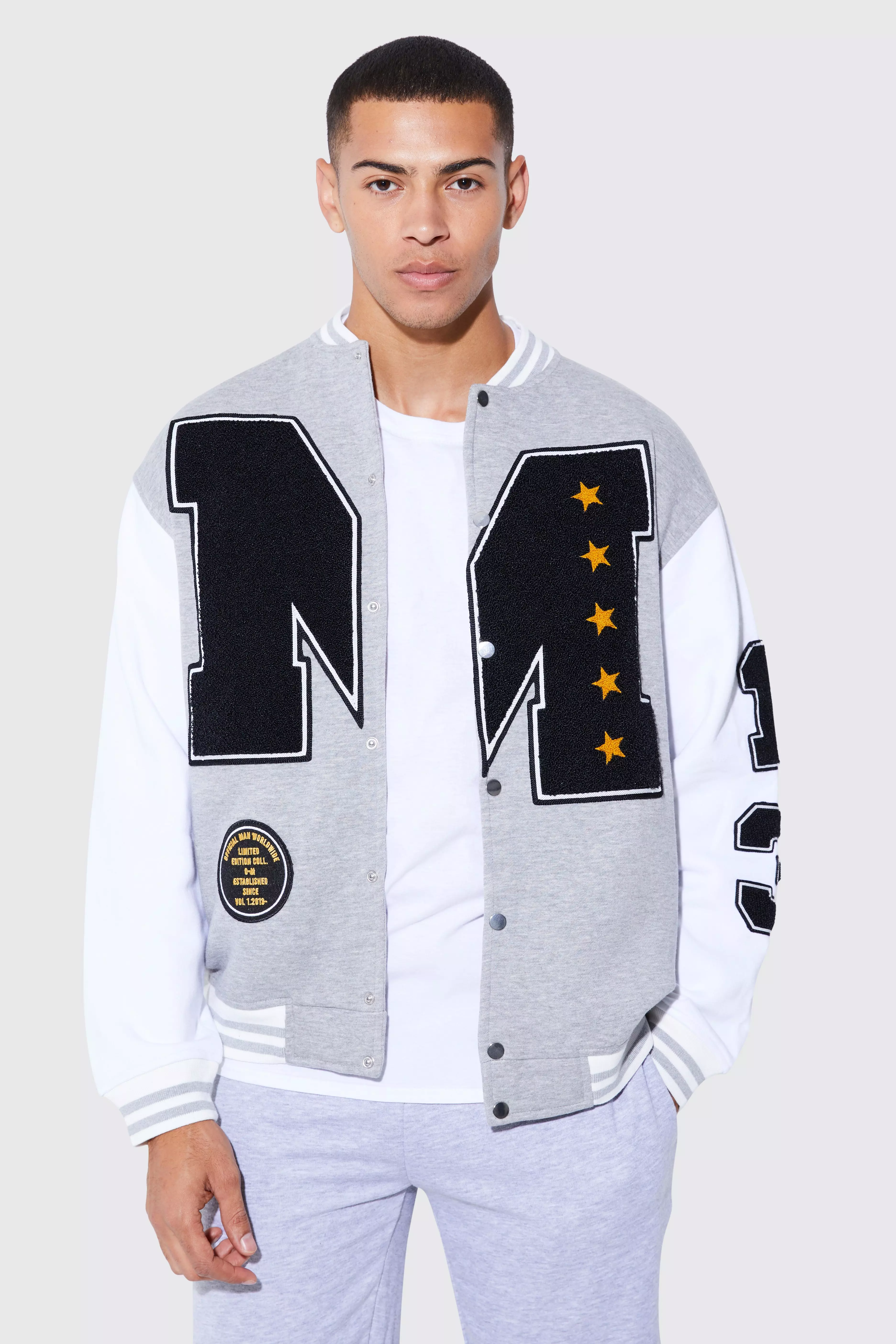 Oversized Badge Jersey Varsity Bomber Jacket