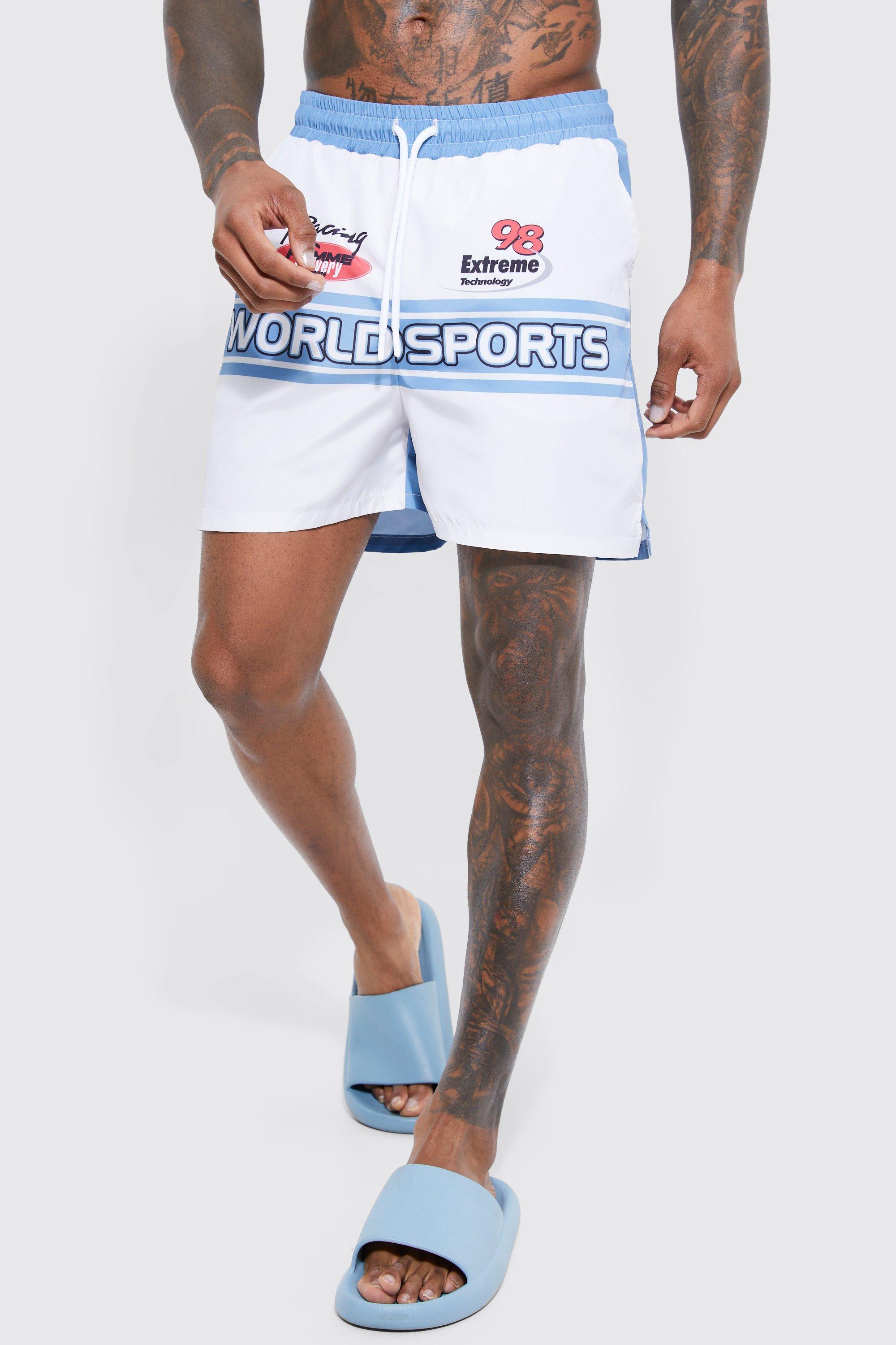 Mens Cream Short Length Moto Swim Shorts, Cream