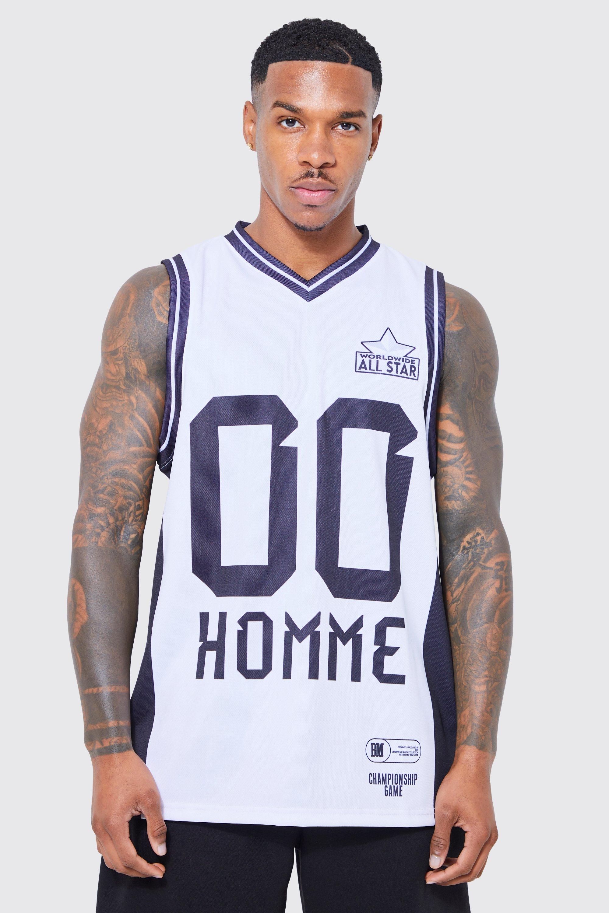 Mens White 00 V-neck Mesh Basketball Vest, White