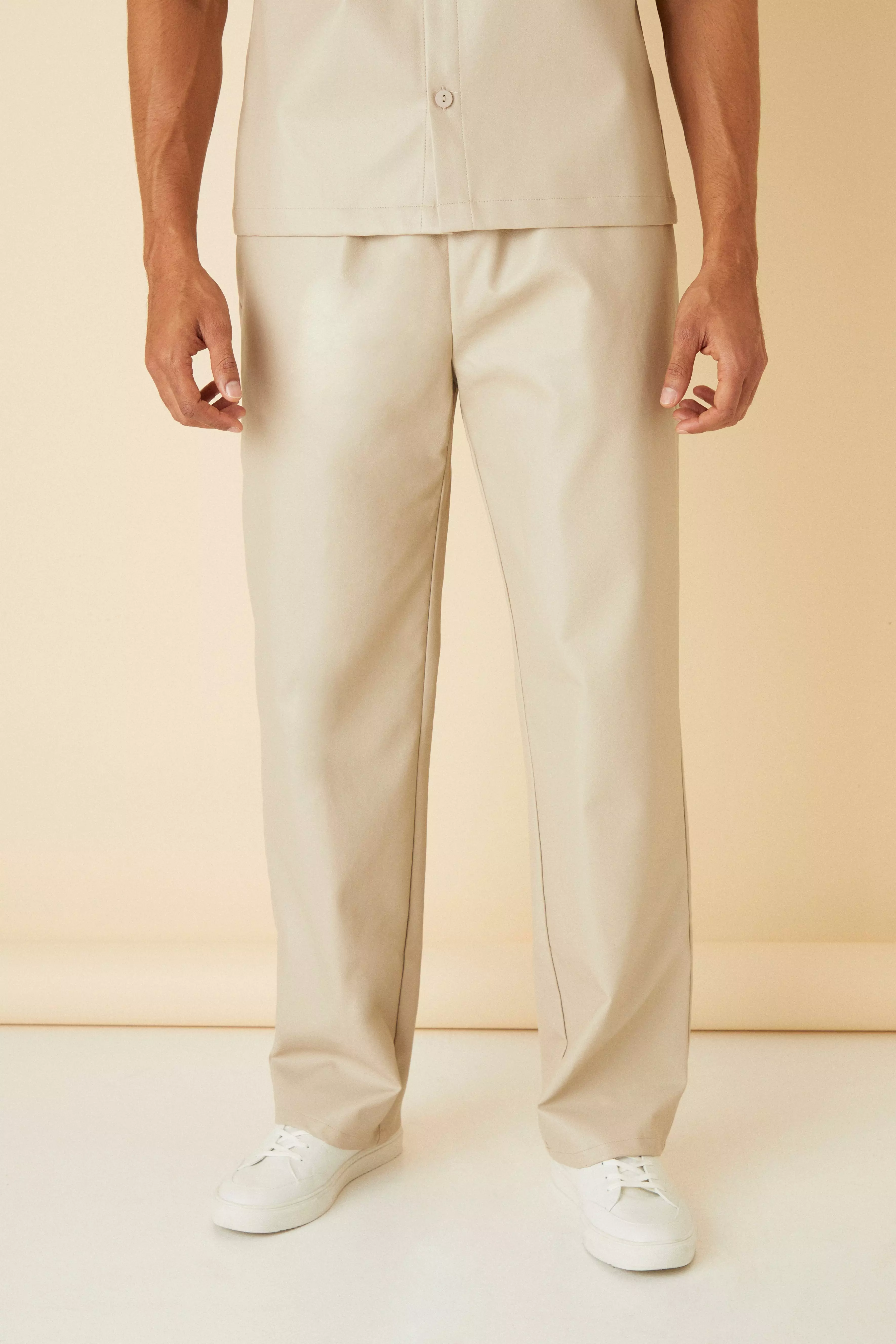 PU Elasticated Waistband Relaxed Pants