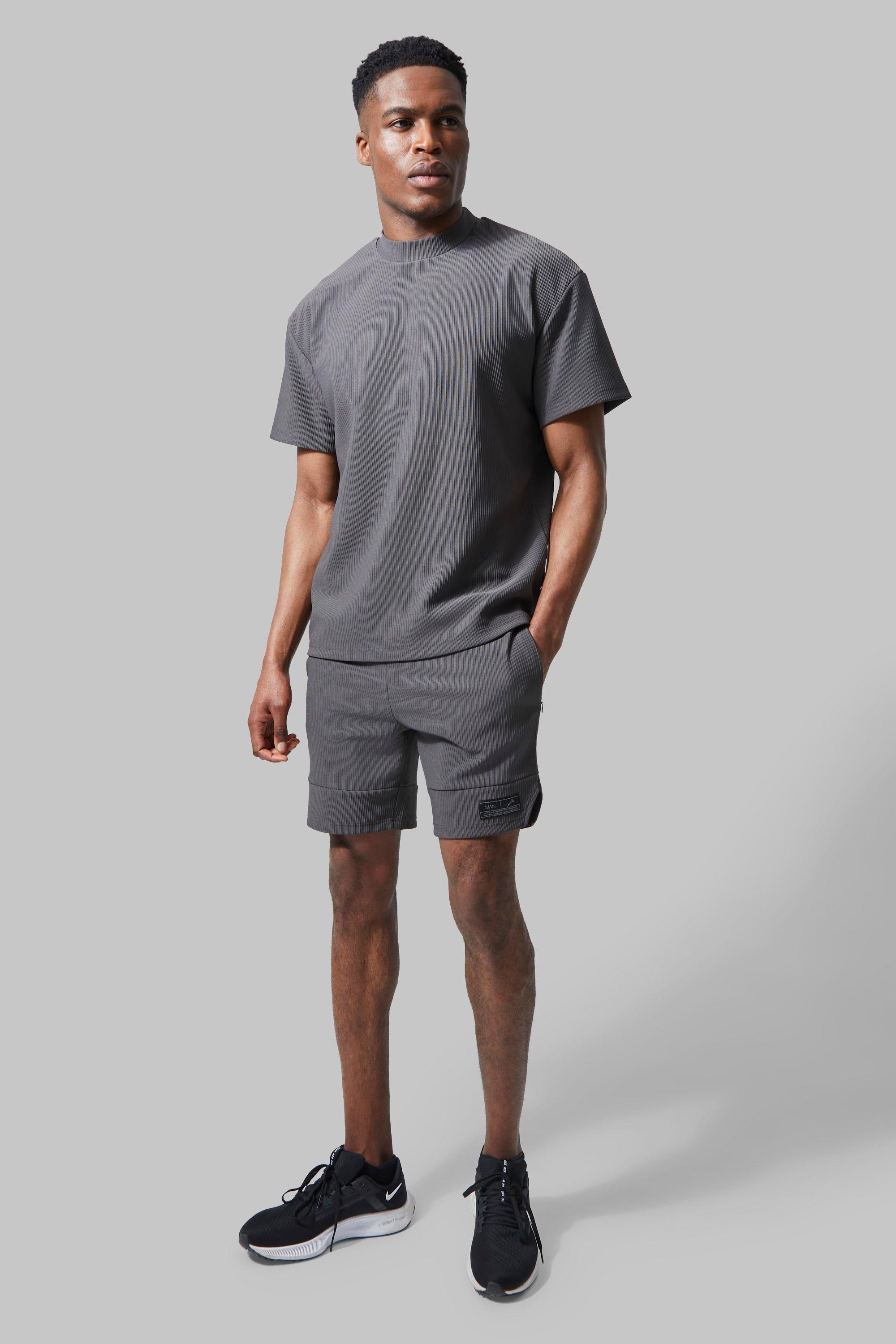 Mens Grey Man Active Oversized Textured Short Set, Grey