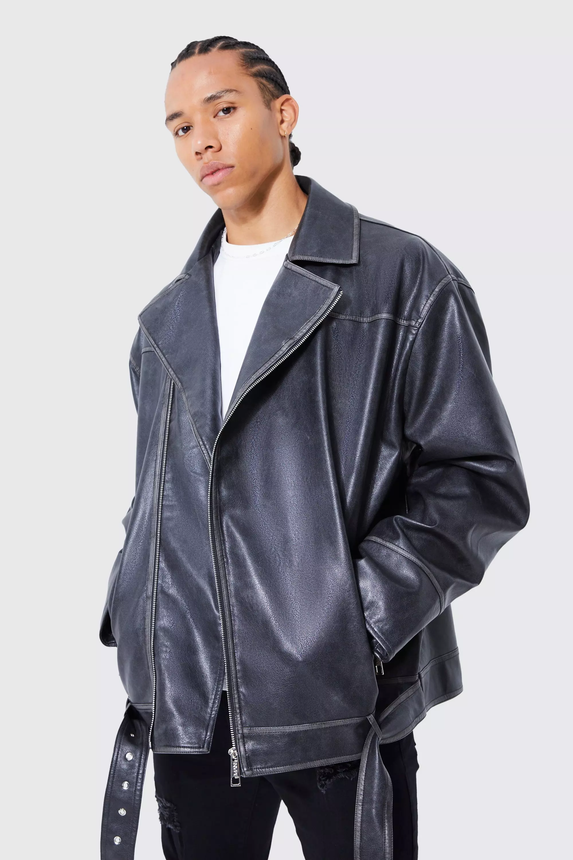 Oversized Vintage Pu Biker Jacket