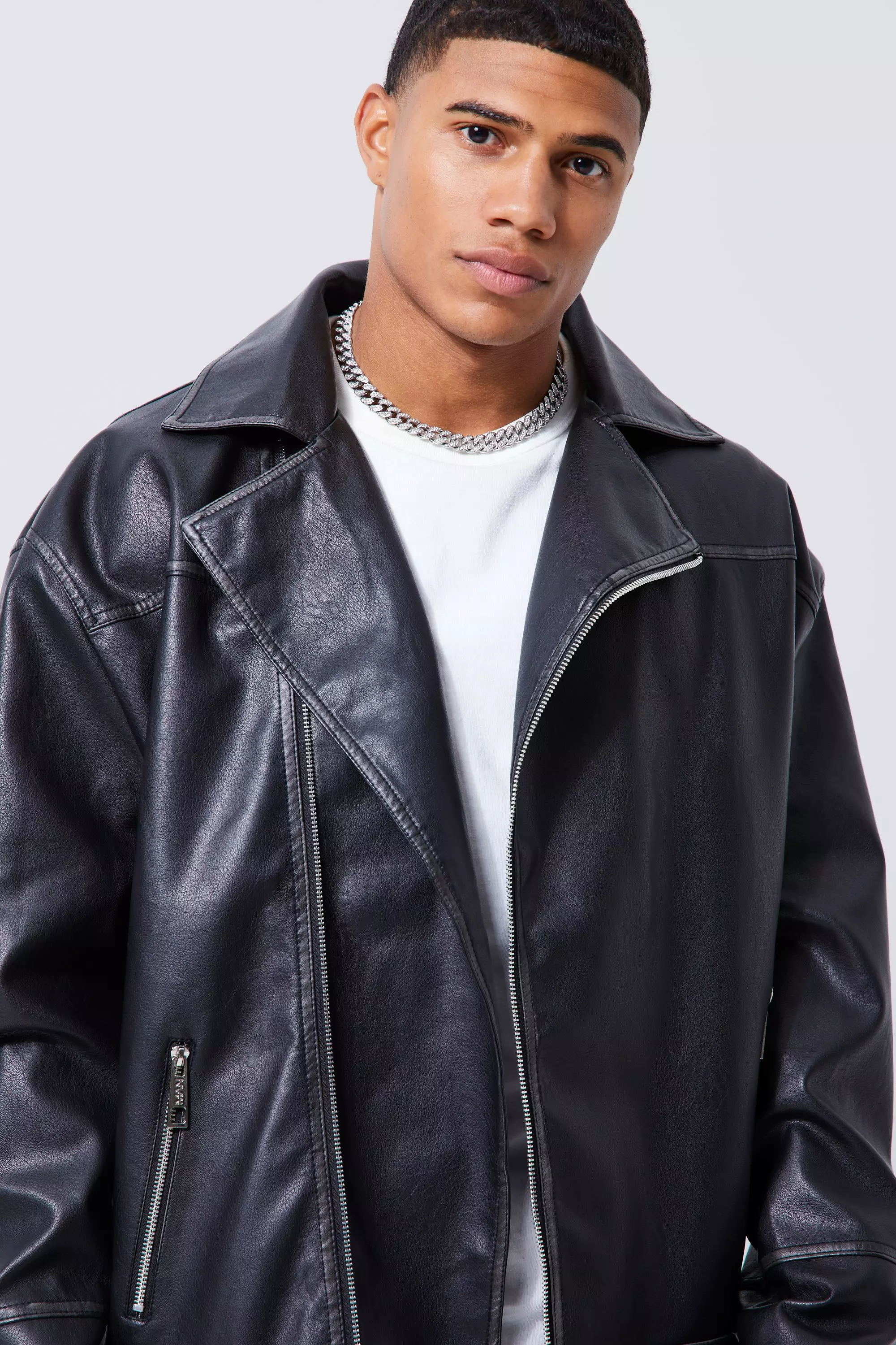 Black PU Biker Jacket With Zips