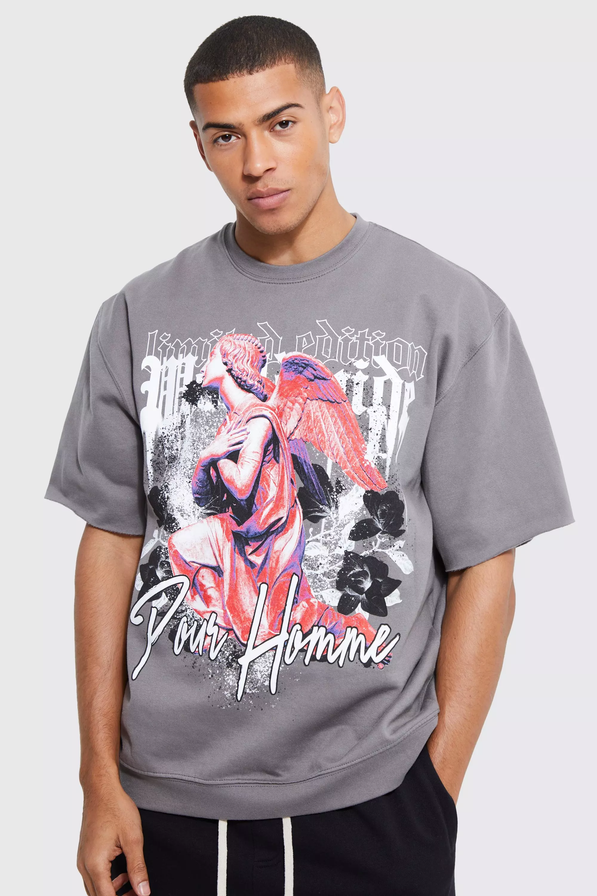 Oversized Fallen Angel Short Sleeve Sweatshirt | boohooMAN USA