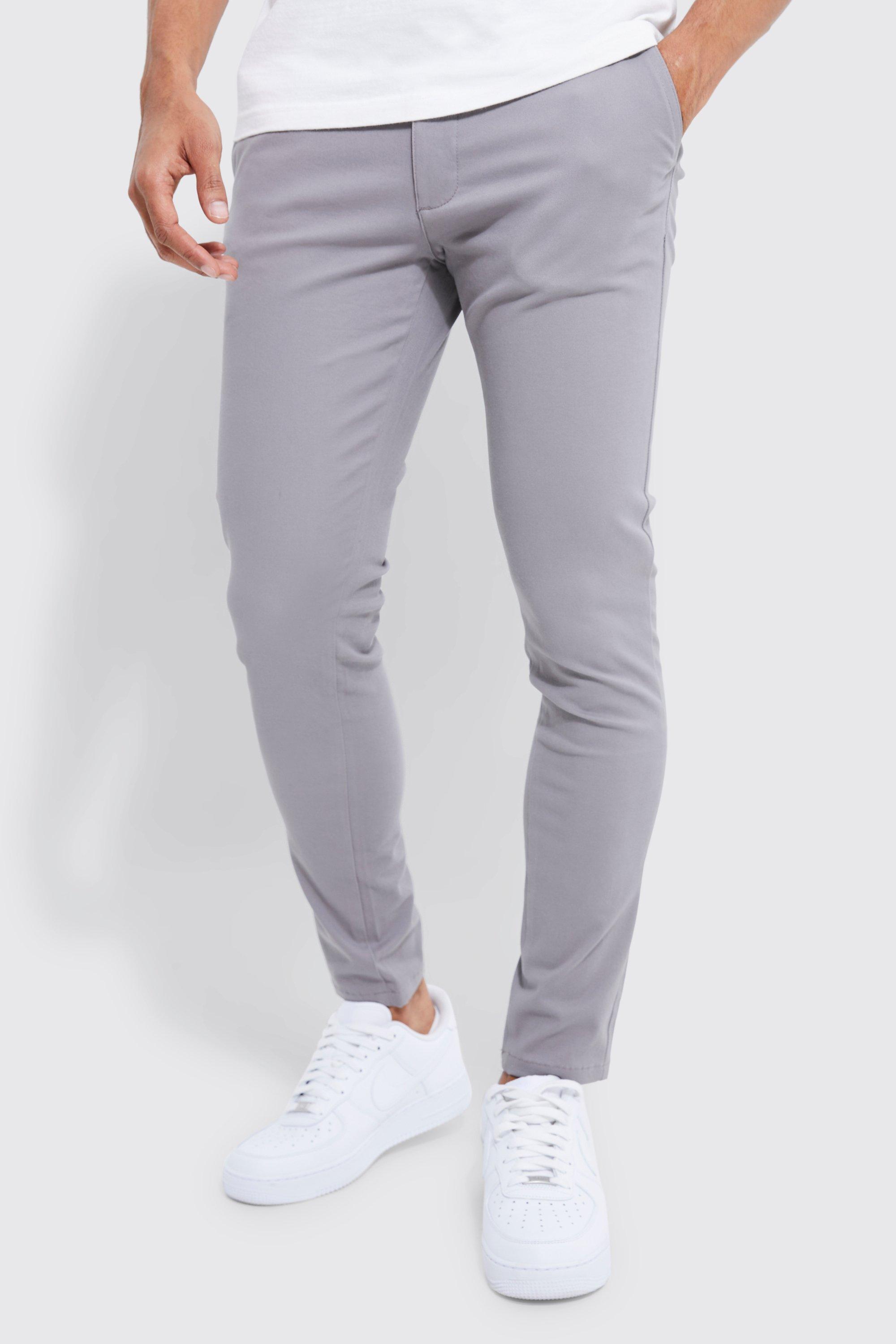 Mens Grey Fixed Waist Skinny Chino Trouser, Grey