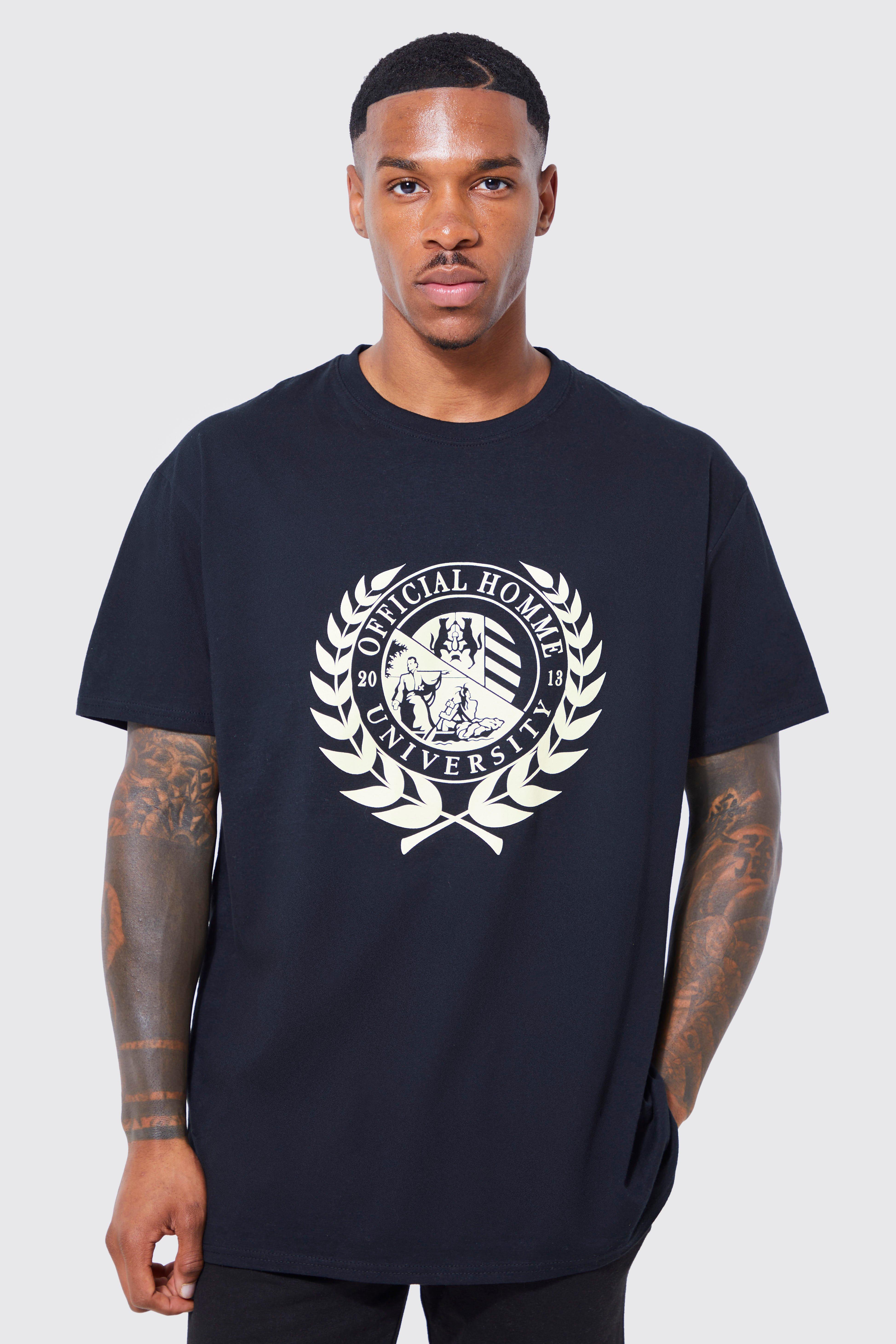 Mens Black Oversized Official Emblem T-shirt, Black