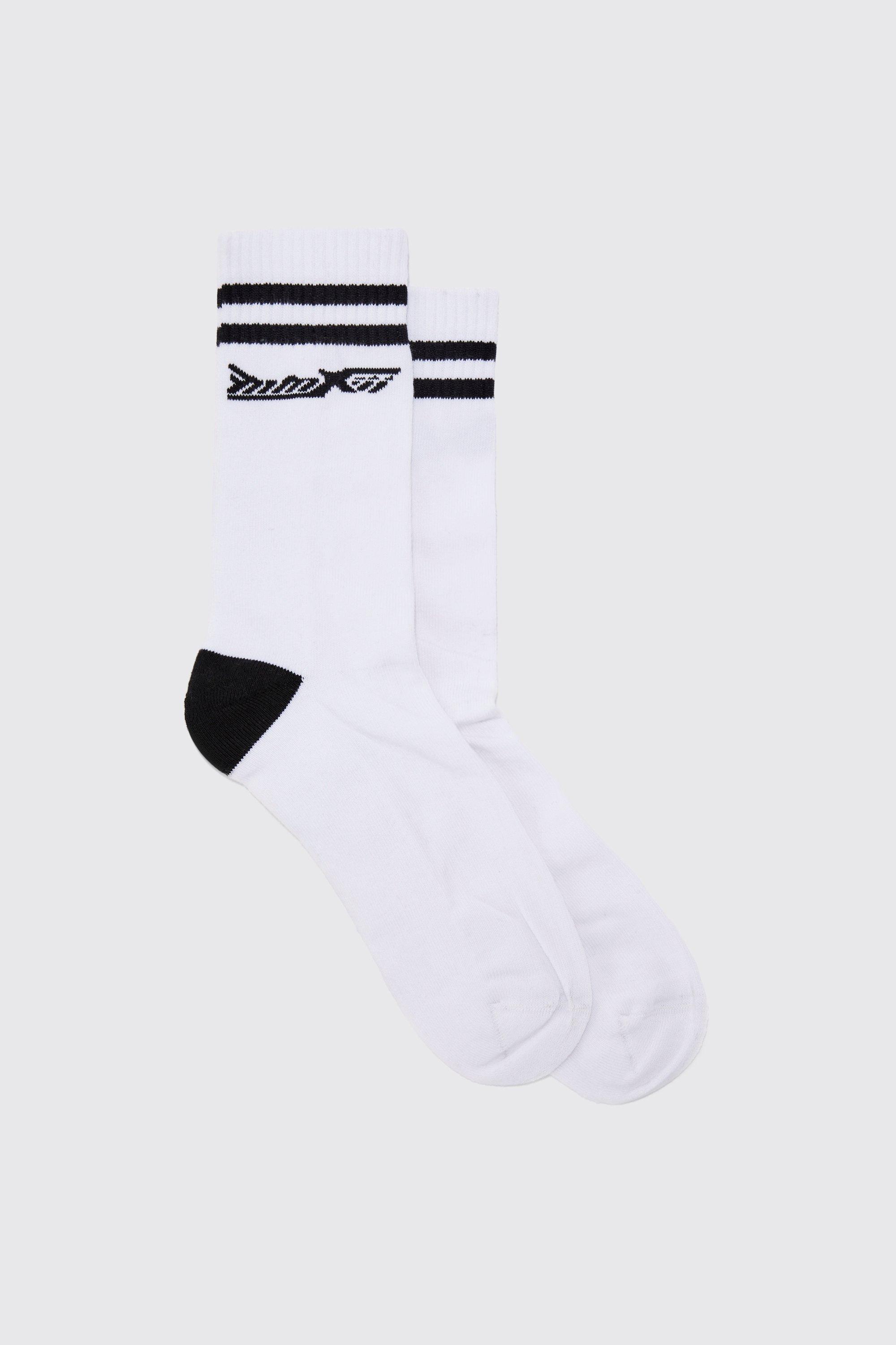 Mens White Intarsia Logo Sports Socks, White