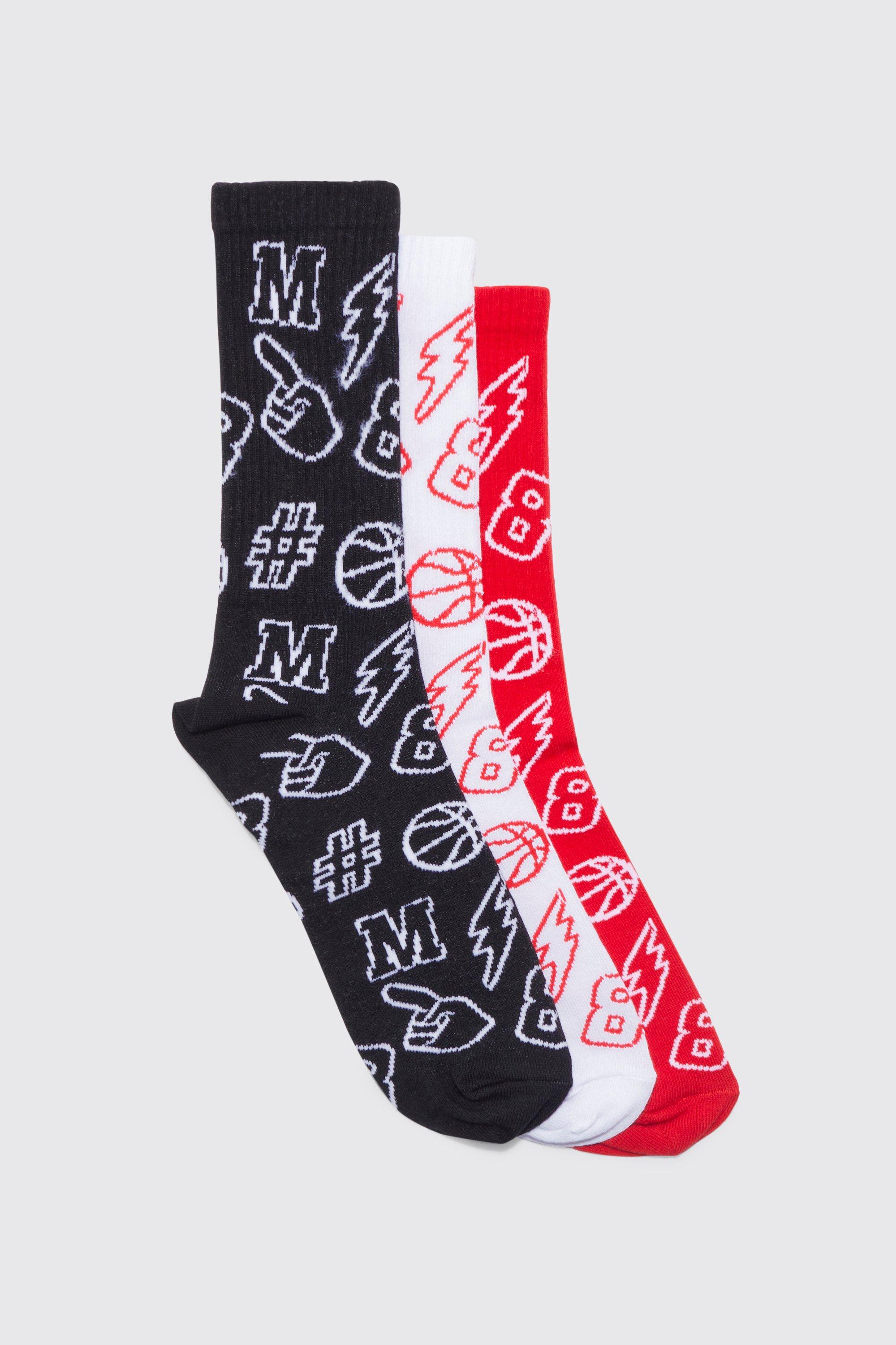 men's 3 pack all over graphic socks - multi - one size, multi