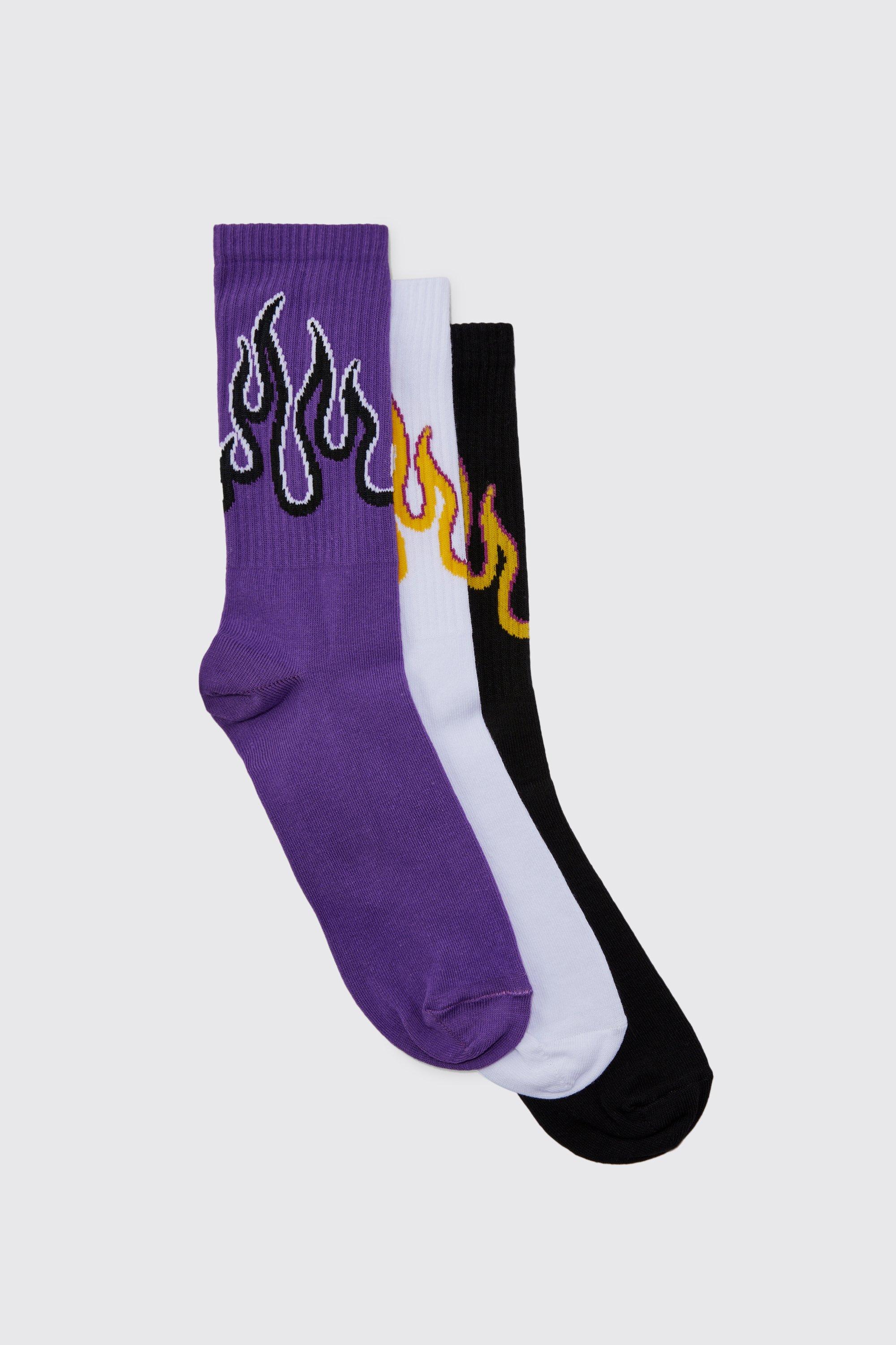 mens multi 3 pack flame graphic socks, multi