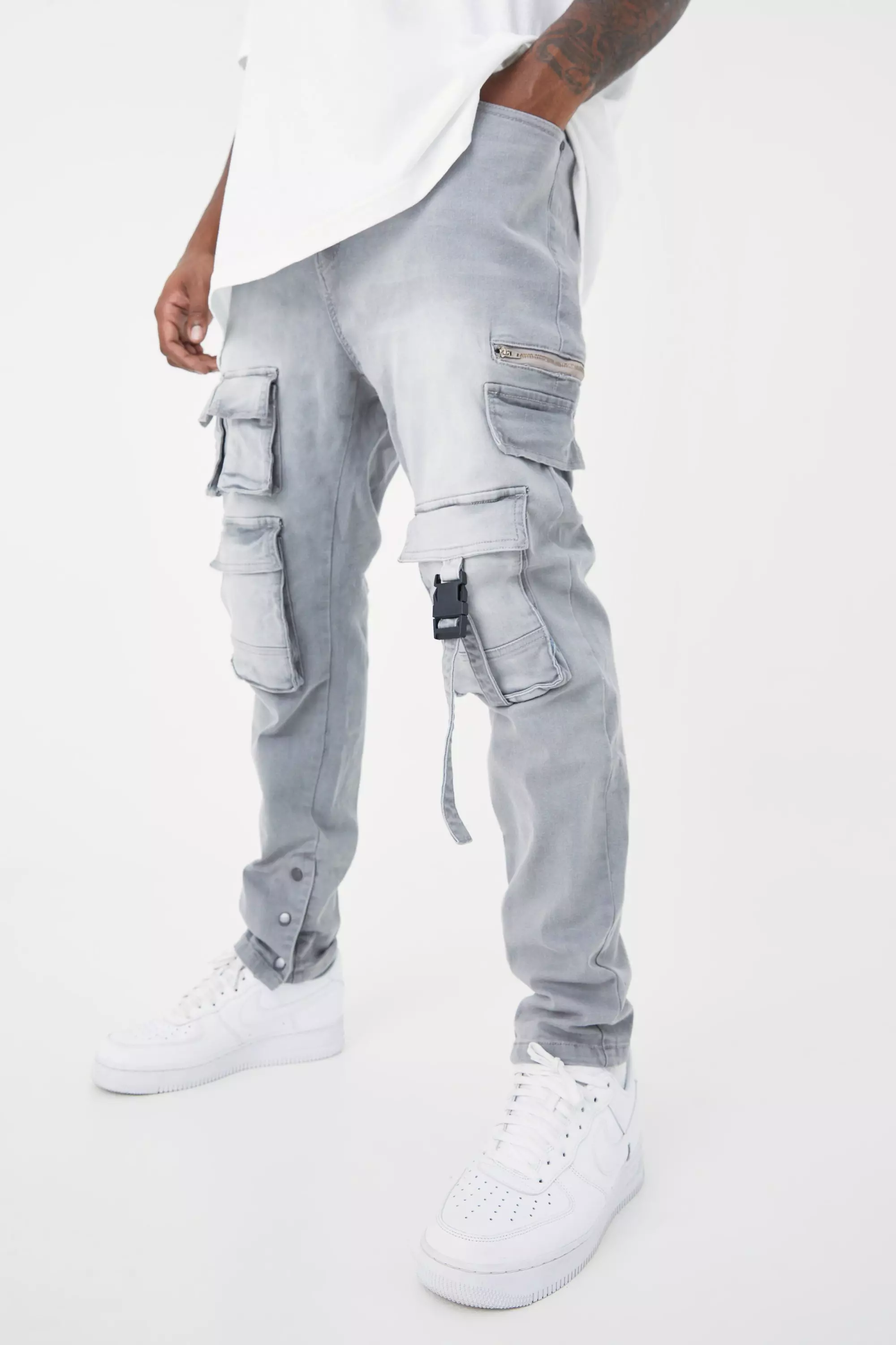 Plus Skinny Stretch Multi Pocket Cargo Jeans