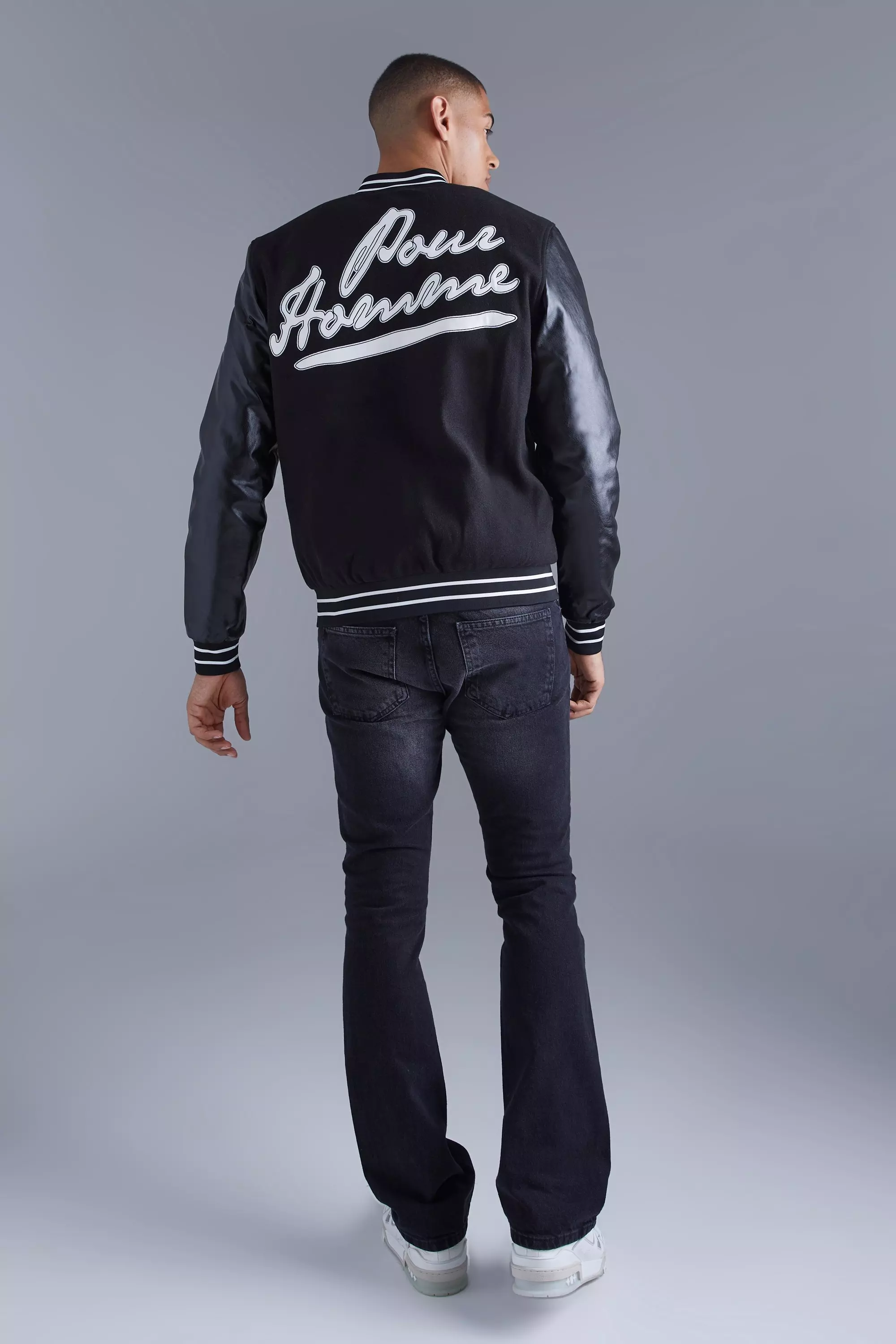 Tall Pour Homme Varsity Jacket With Pu Sleeves