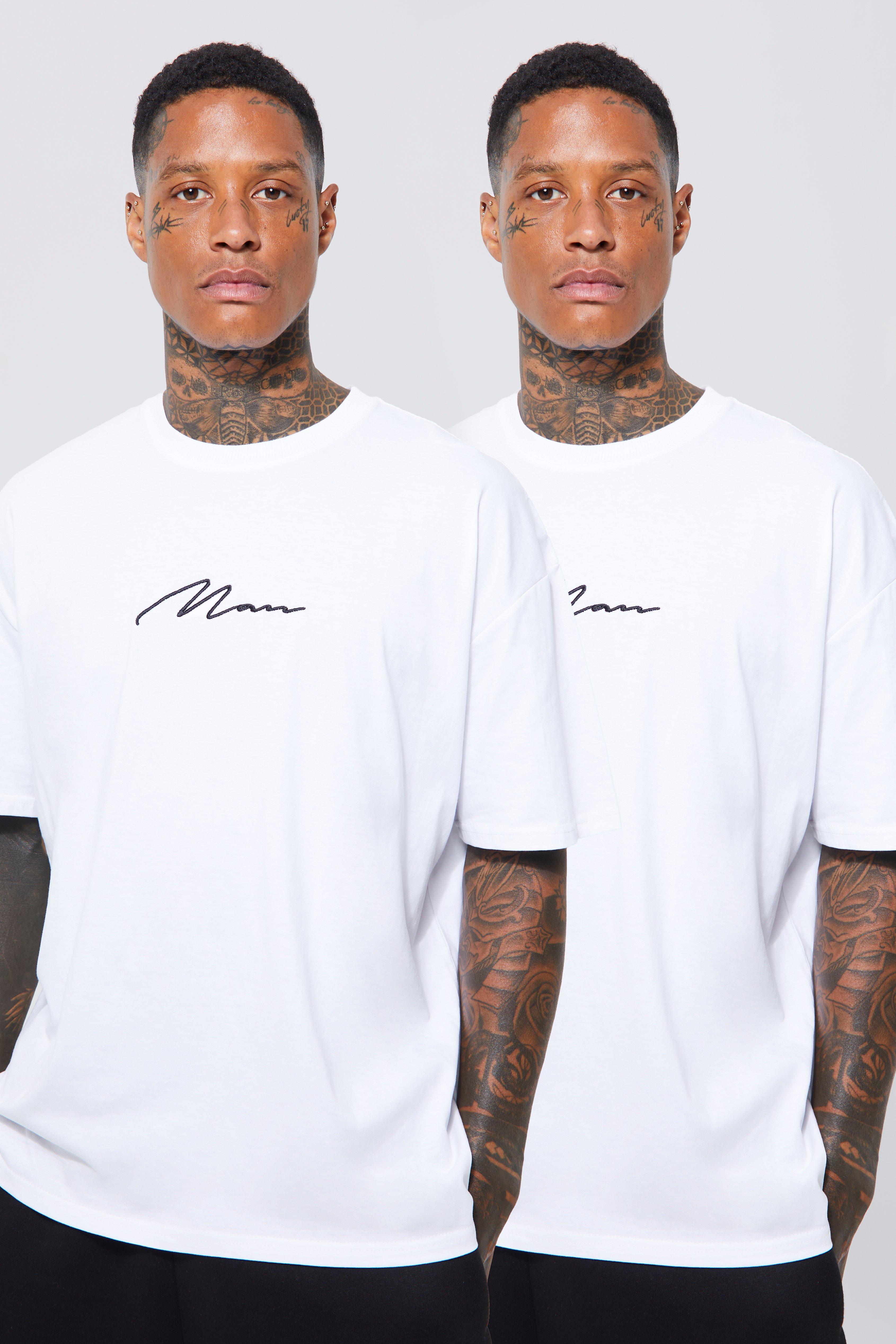 men's 2 pack man signature oversized t-shirts - white - xs, white