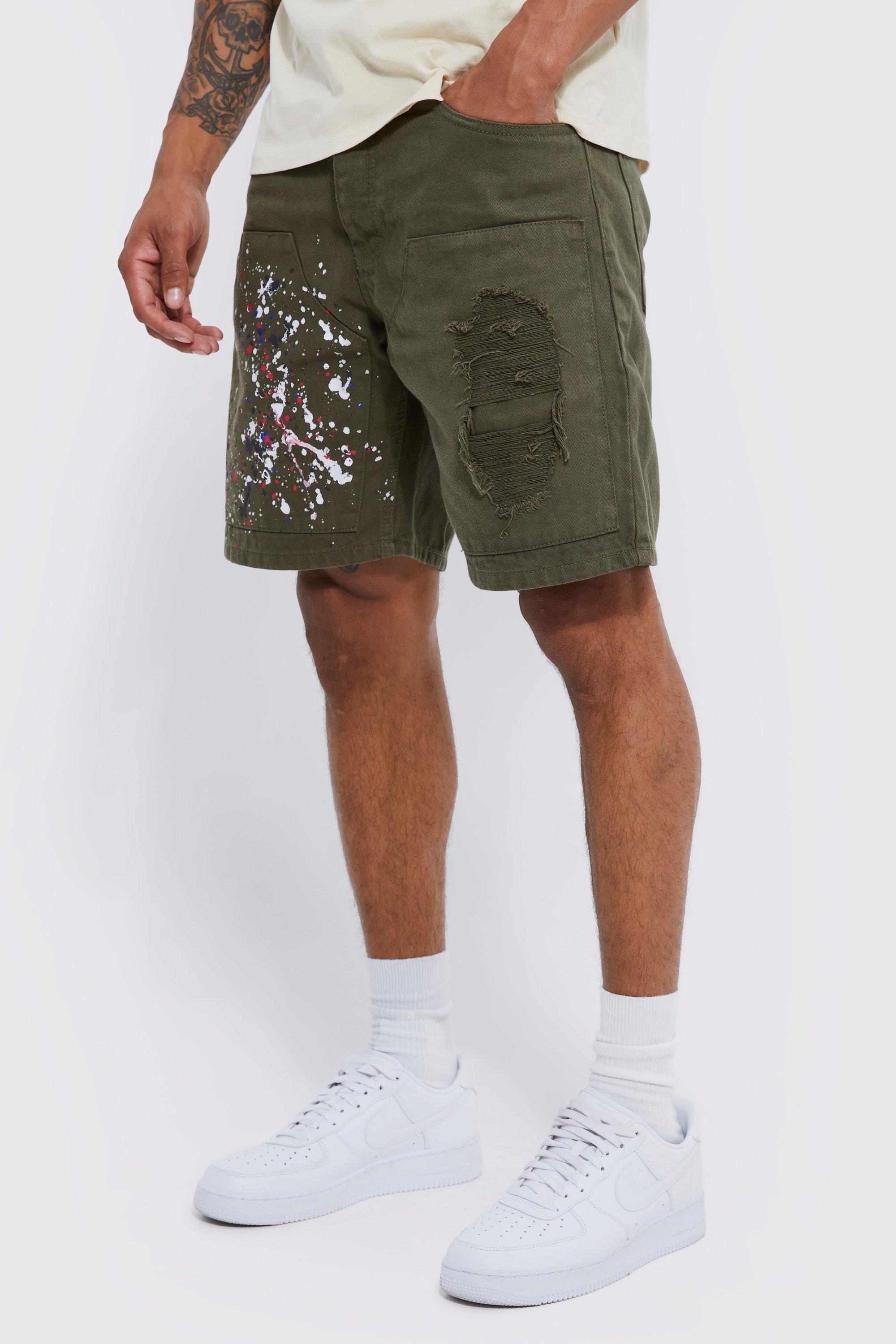 Mens Green Fixed Relaxed Busted Thigh Layer Short, Green