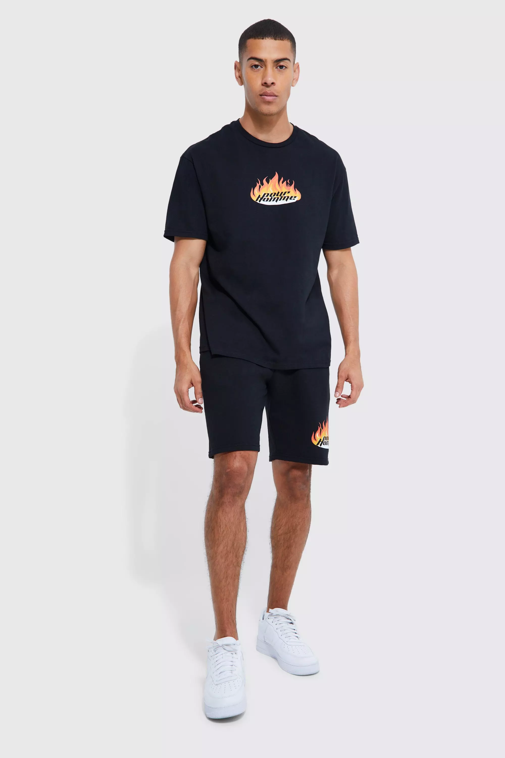 Oversized Pour Homme Flames T shirt Set boohooMAN USA