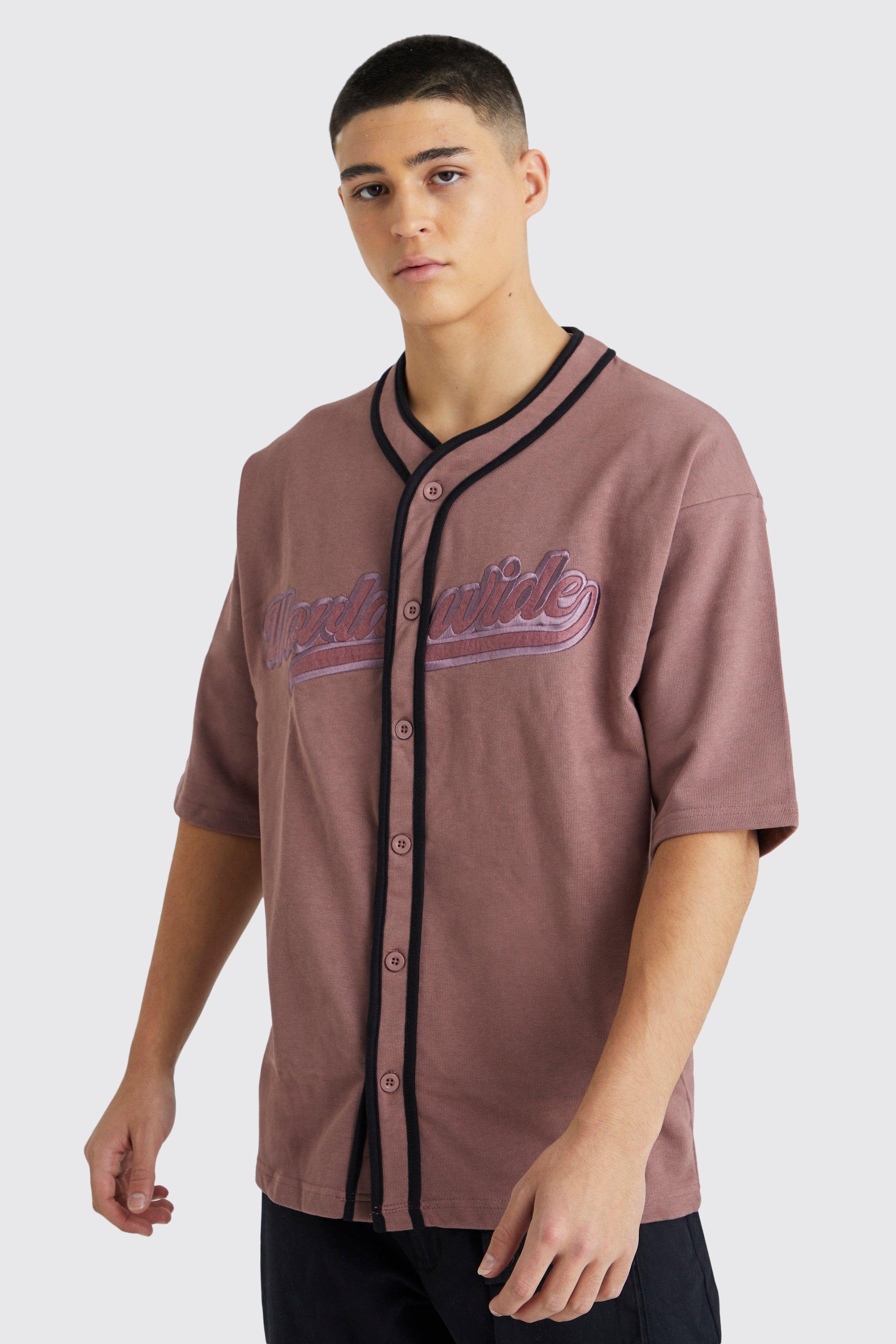 Mens Purple Oversized Worldwide Baseball Shirt, Purple