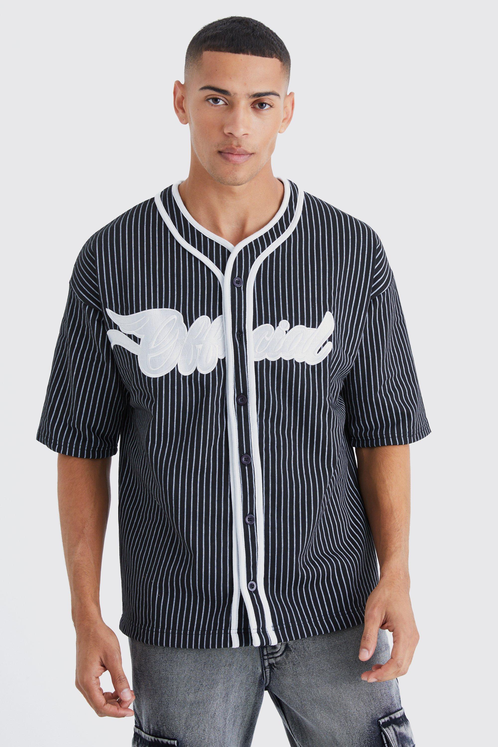 Mens Black Oversized Official Pinstripe Baseball Shirt, Black