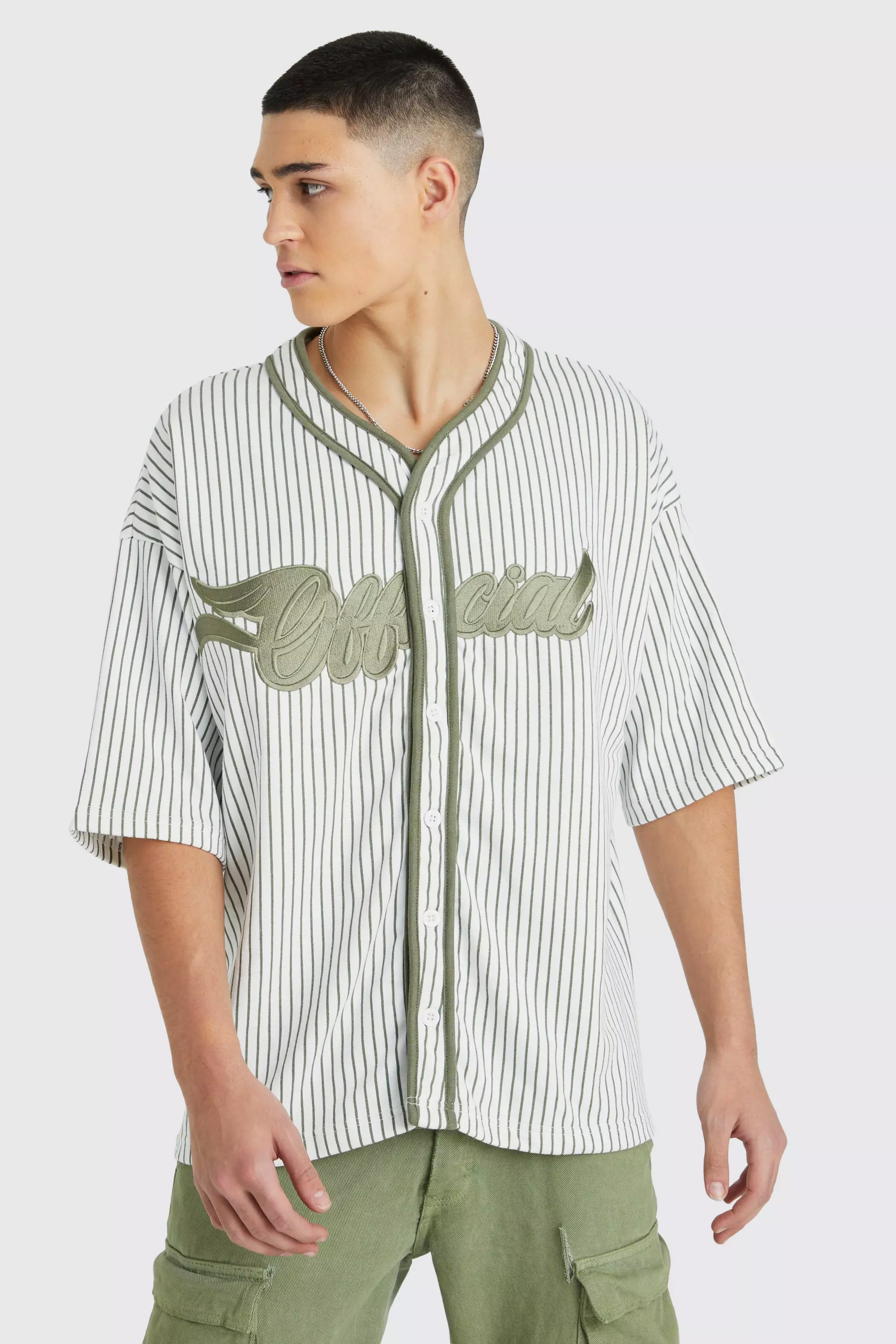 Oversized Man Official Pinstripe Baseball Shirt | boohooMAN USA