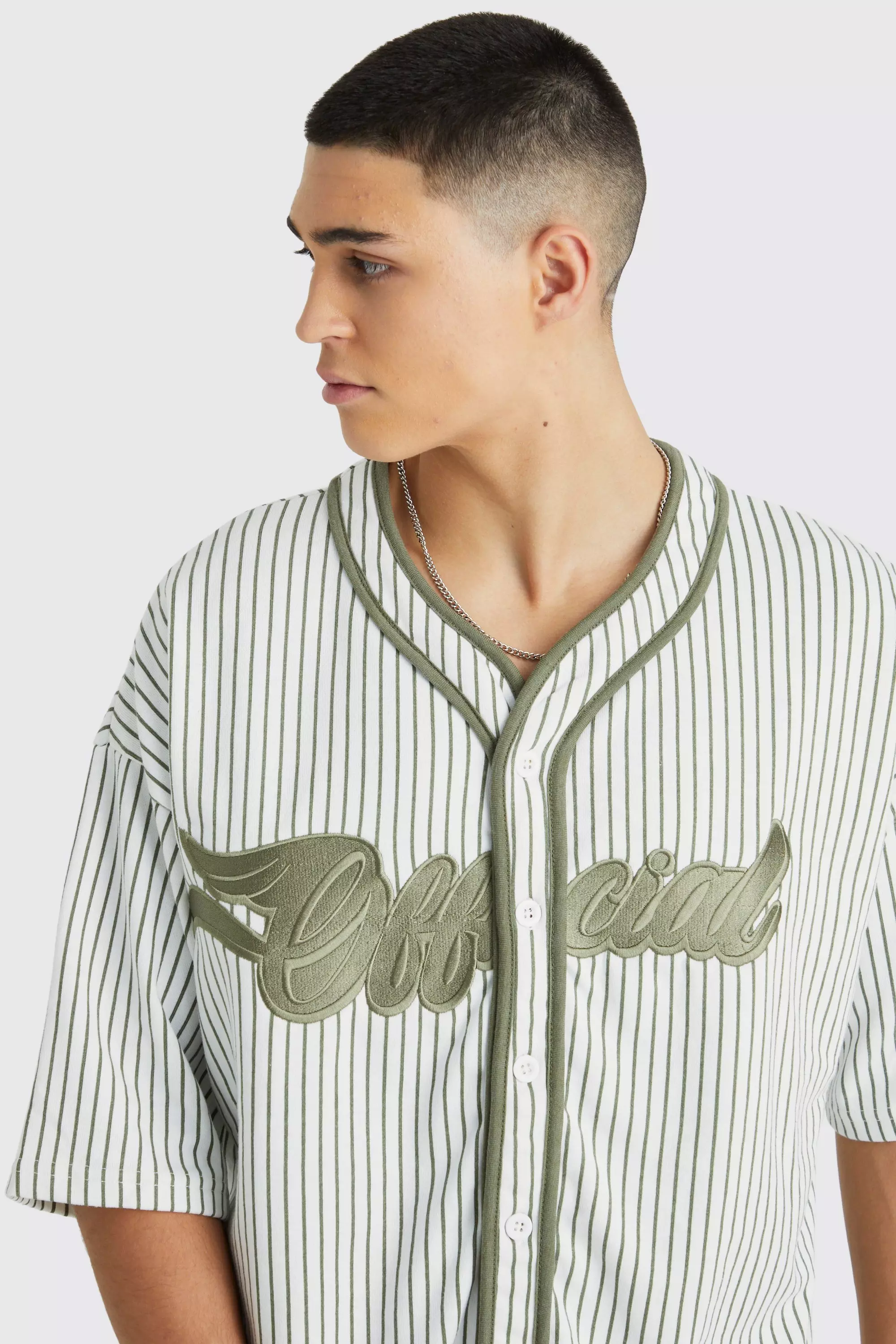 Oversized Man Official Pinstripe Baseball Shirt | boohooMAN USA