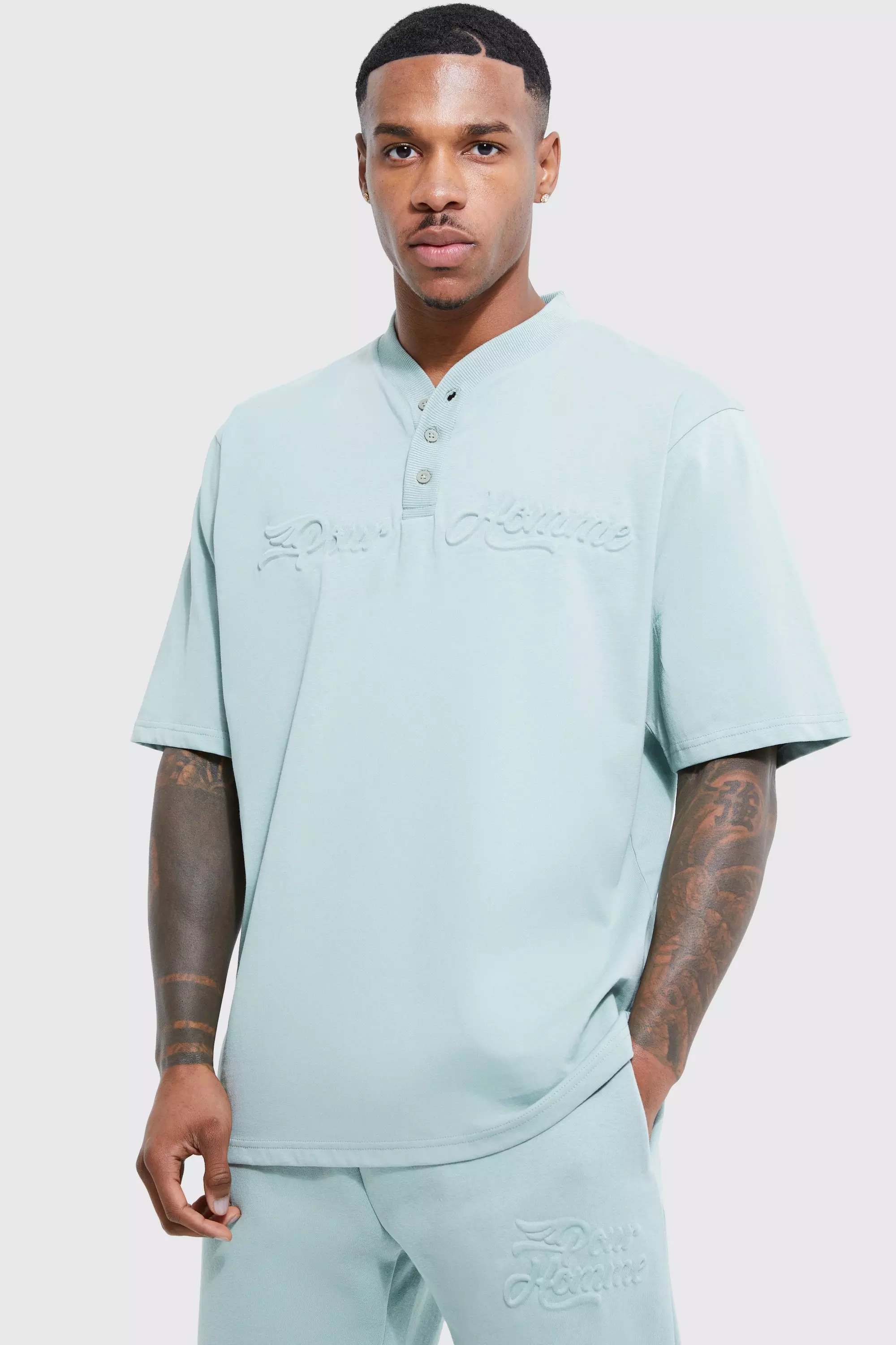 boohooMAN Oversized Official Baseball Polo and Short Set