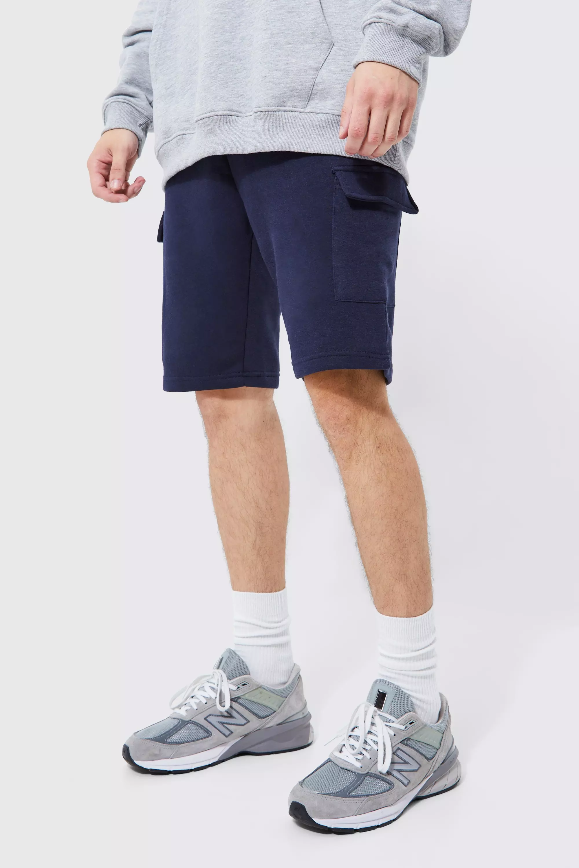 Tall Slim Fit Mid Length Jersey Cargo Short boohooMAN UK