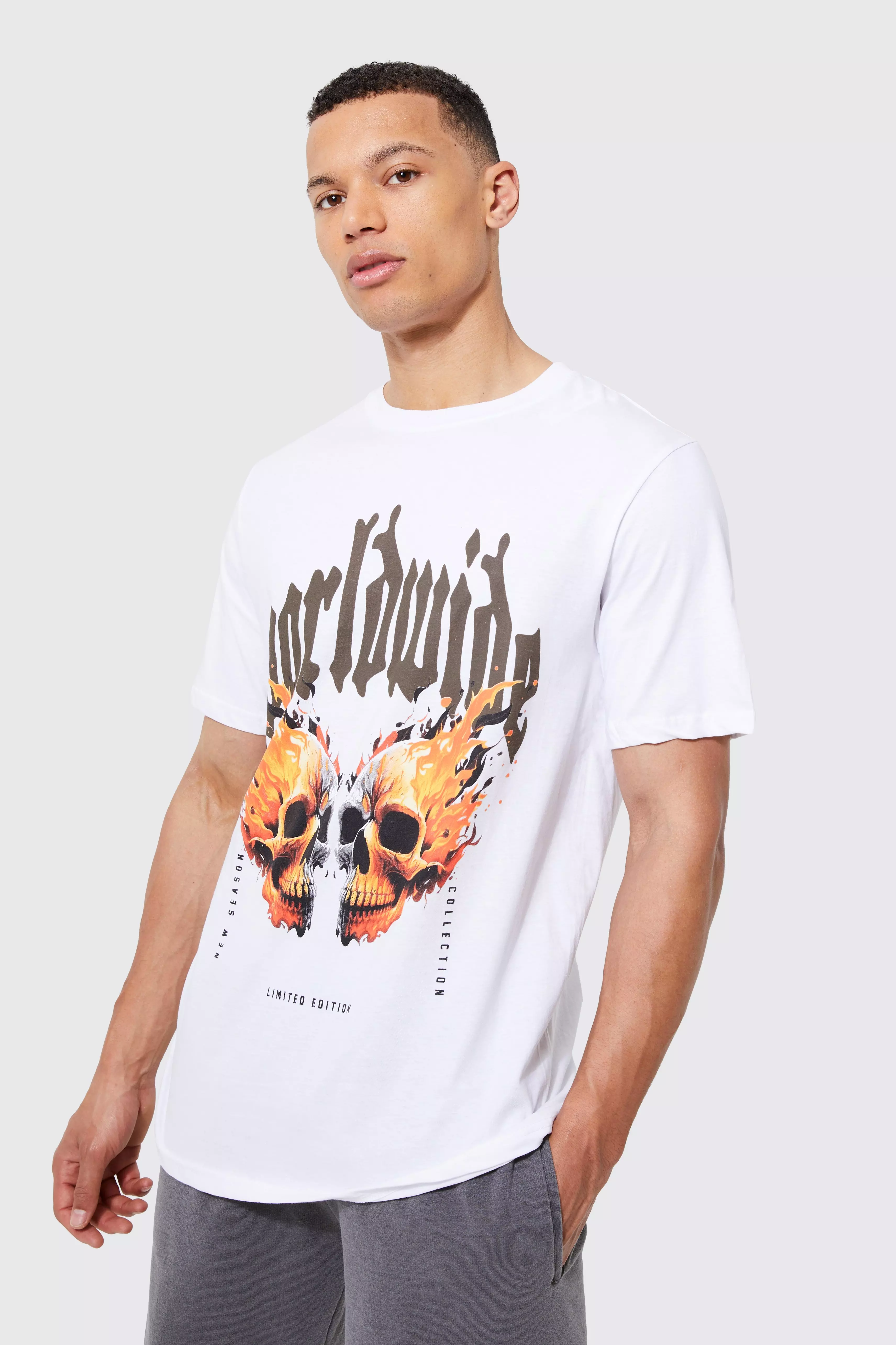 Flaming Skull printed T-shirt