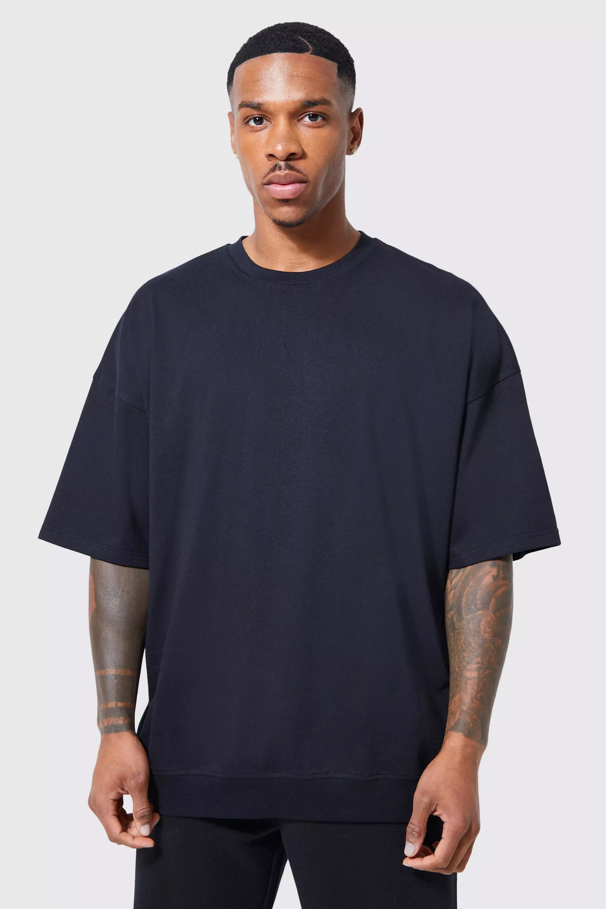 Mens black ribbed t shirt sale