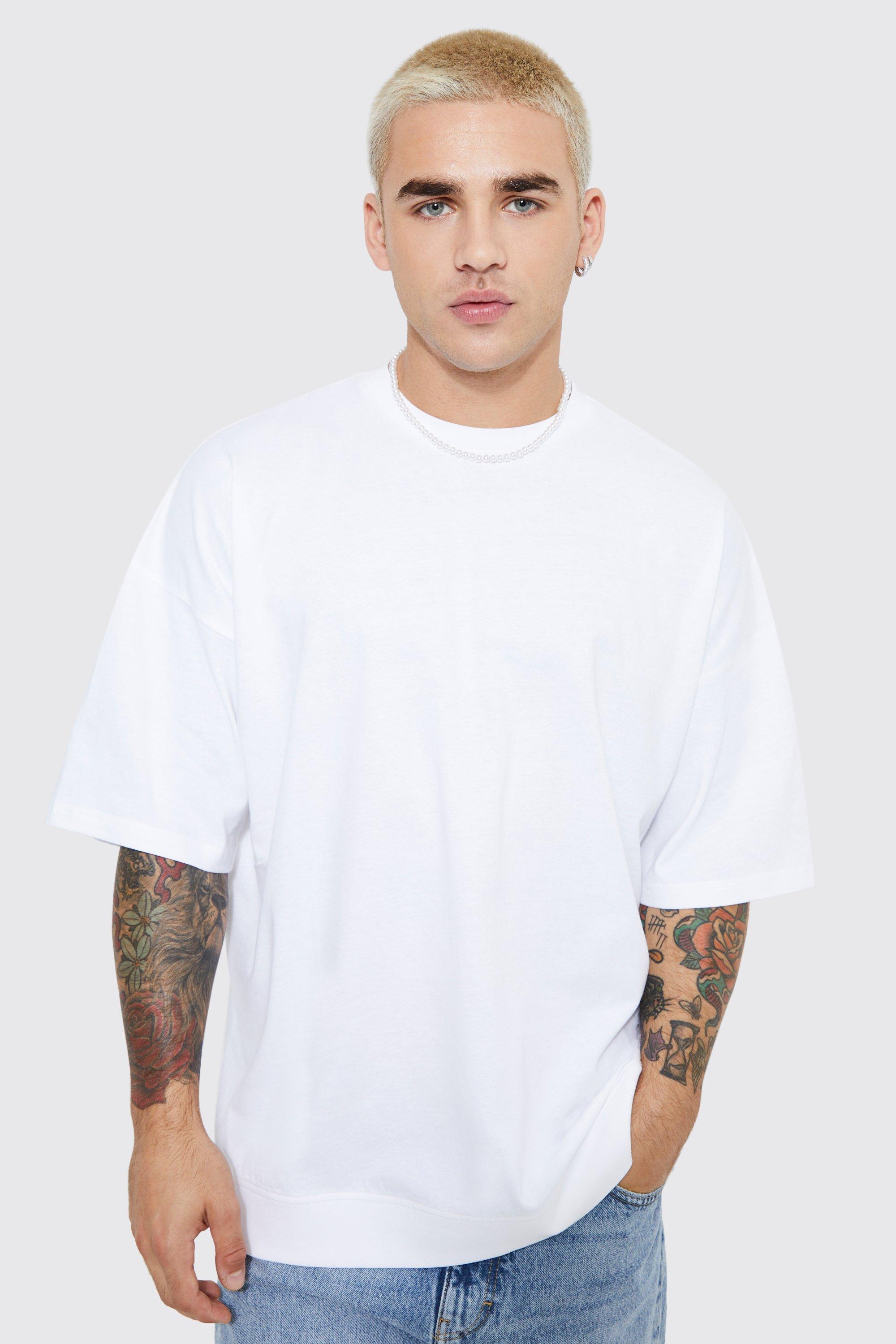 Image of T-shirt oversize con fondo a coste, Bianco