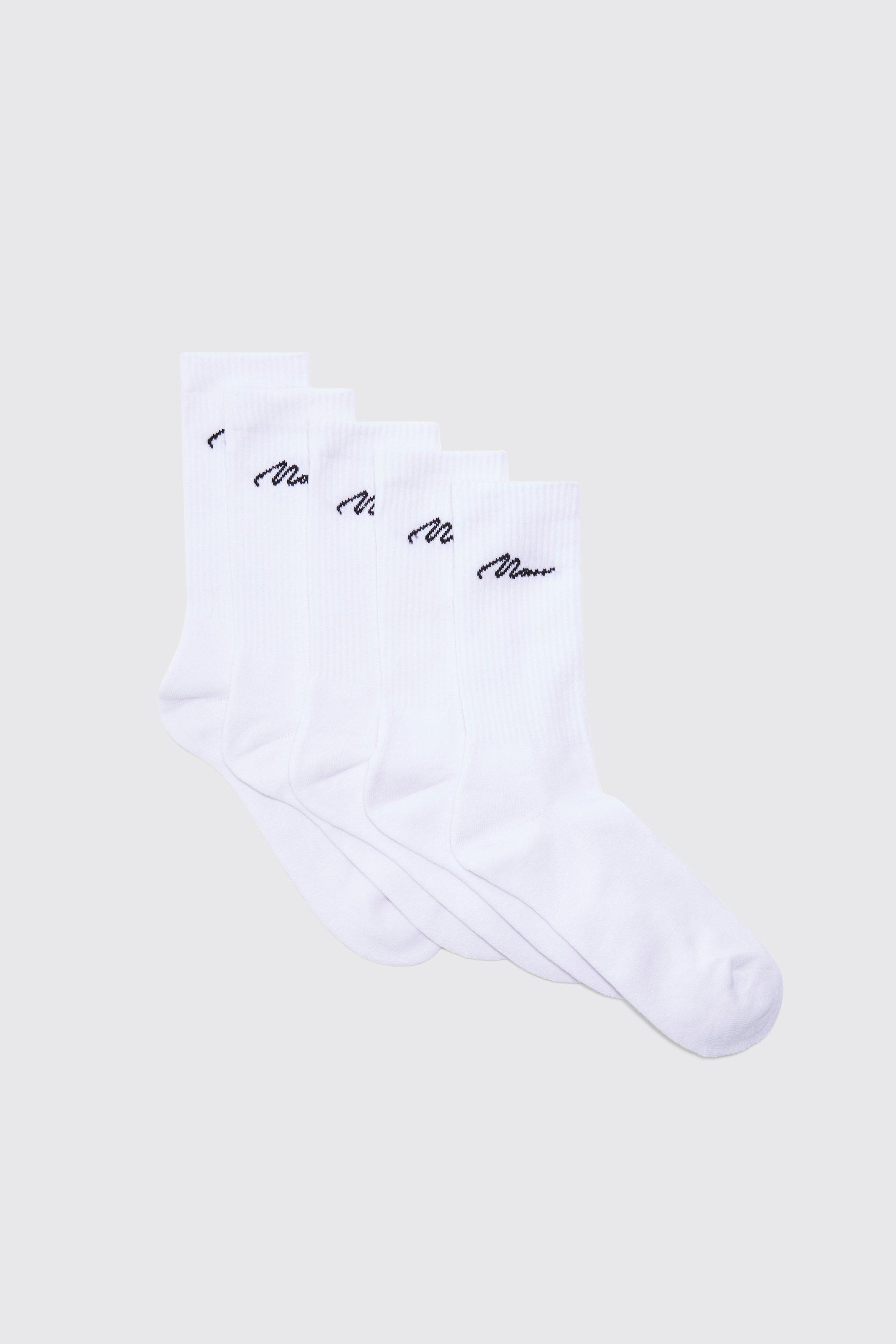 men's 5 pack man signature sport socks - white - one size, white