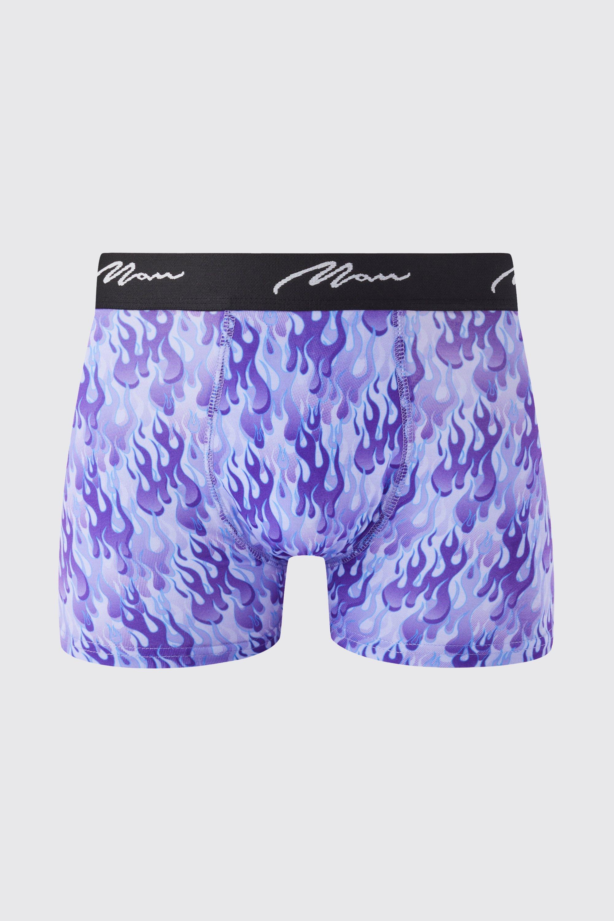 Mens Purple Man Flame Print Boxers, Purple