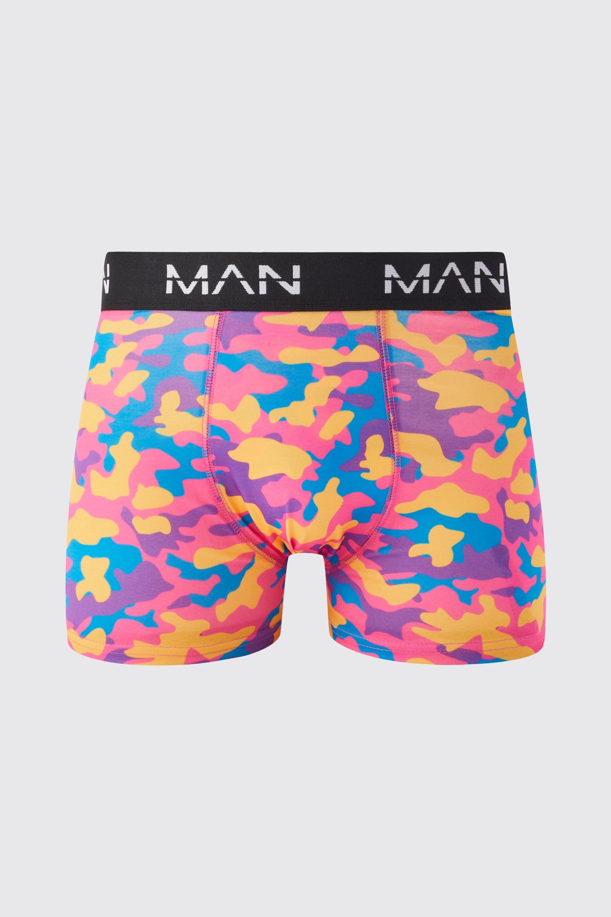 Mens Pink Bright Camo Print Boxers, Pink