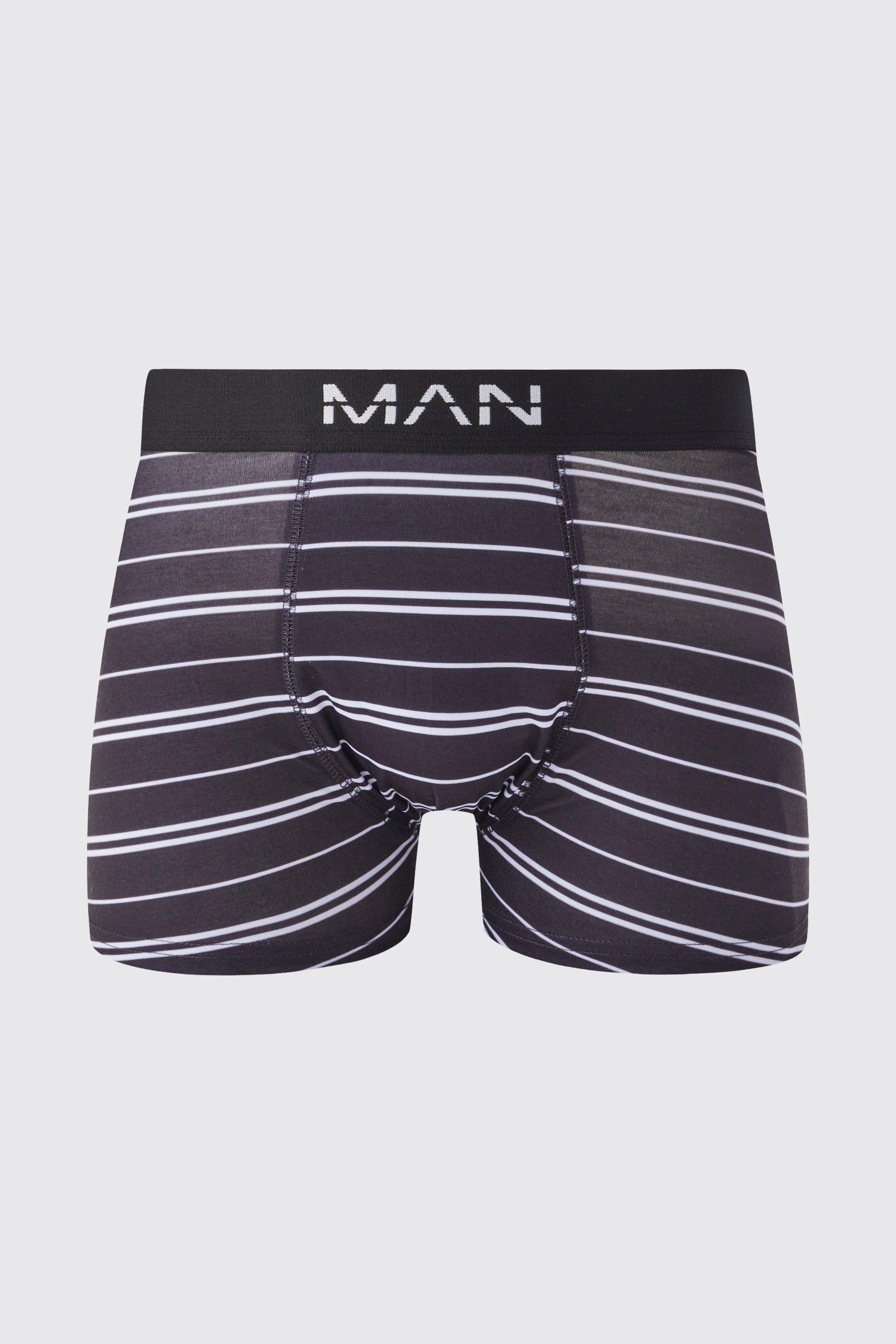 Mens Black Stripe Print Boxers, Black