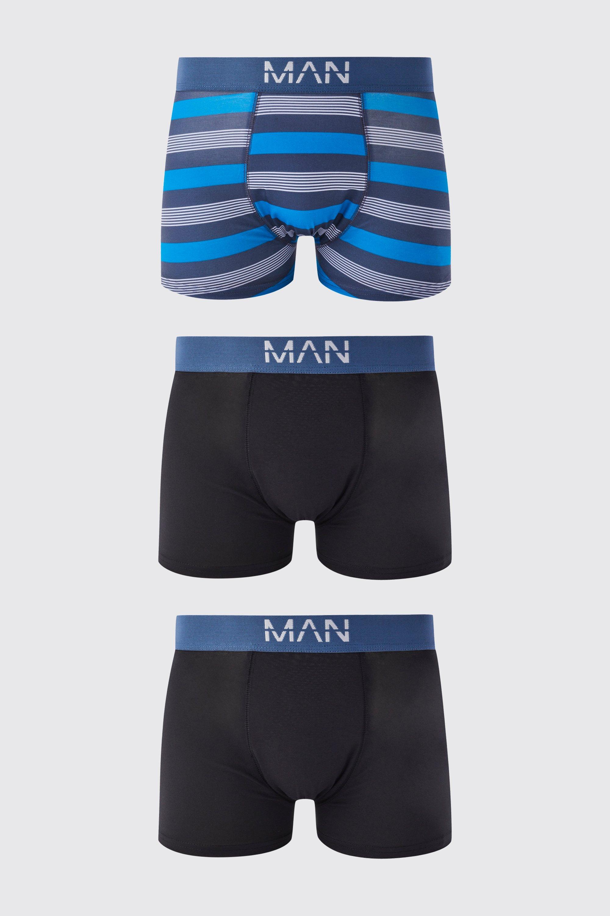 Mens Navy 3 Pack Man Stripe Boxers, Navy