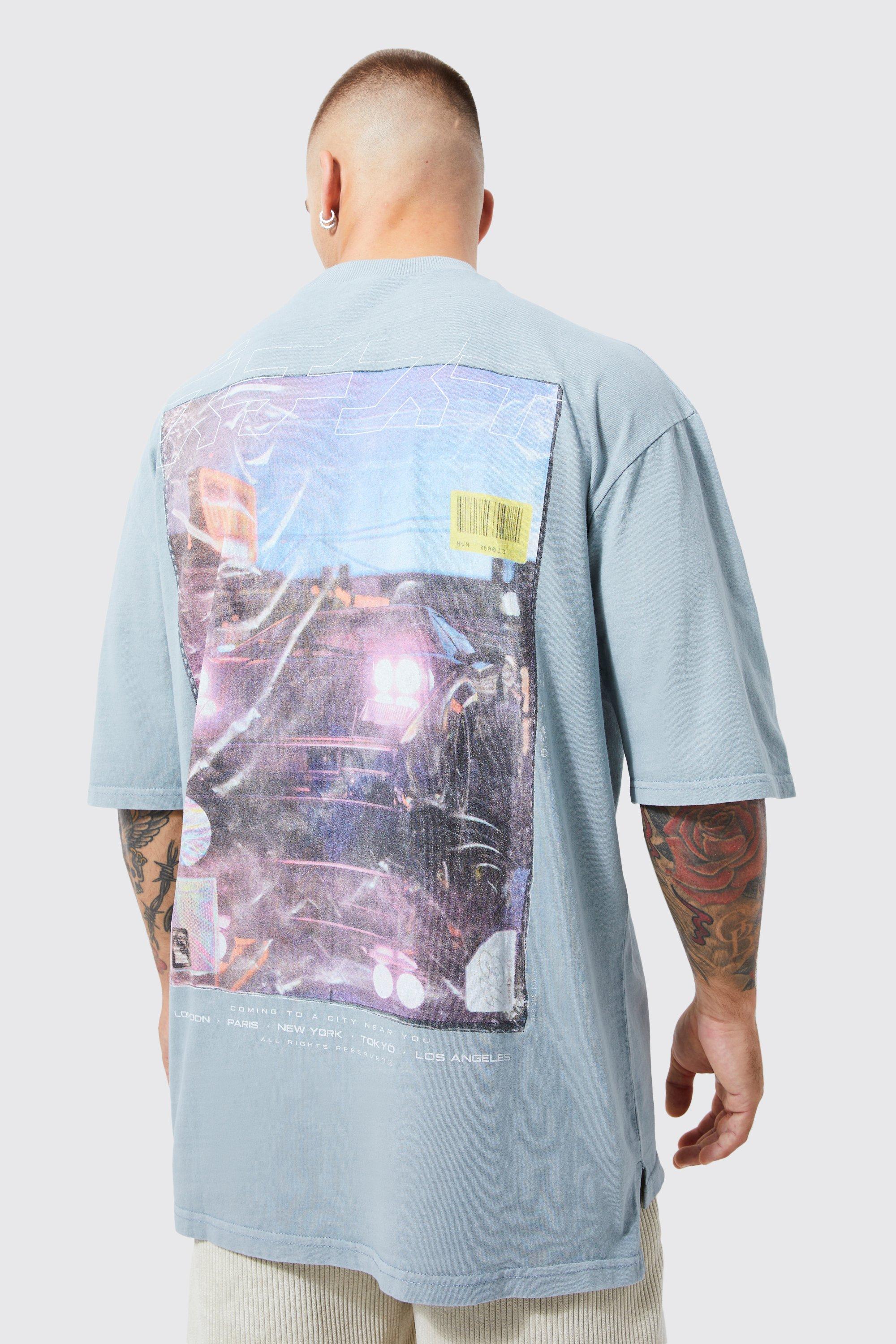 Mens Green Oversized Photographic Print T-shirt, Green