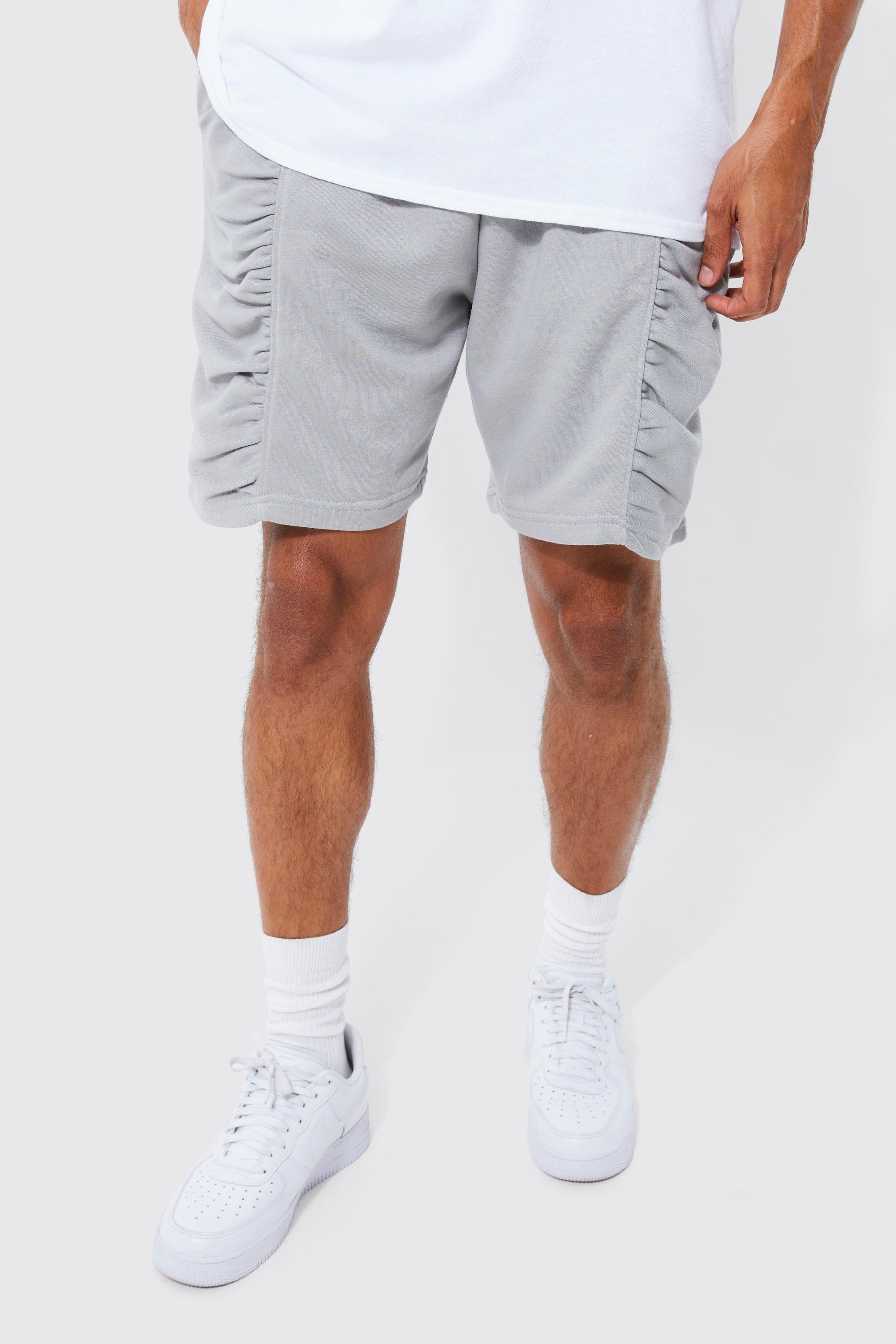 Mens Grey Relaxed Fit Ruched Pintuck Jersey Short, Grey