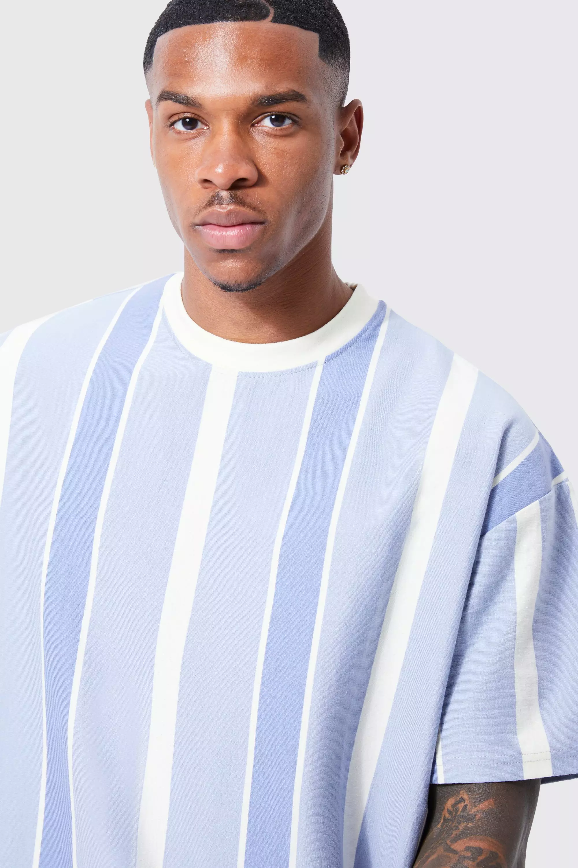 Oversized Vertical Stripe Detail T-shirt | boohooMAN USA