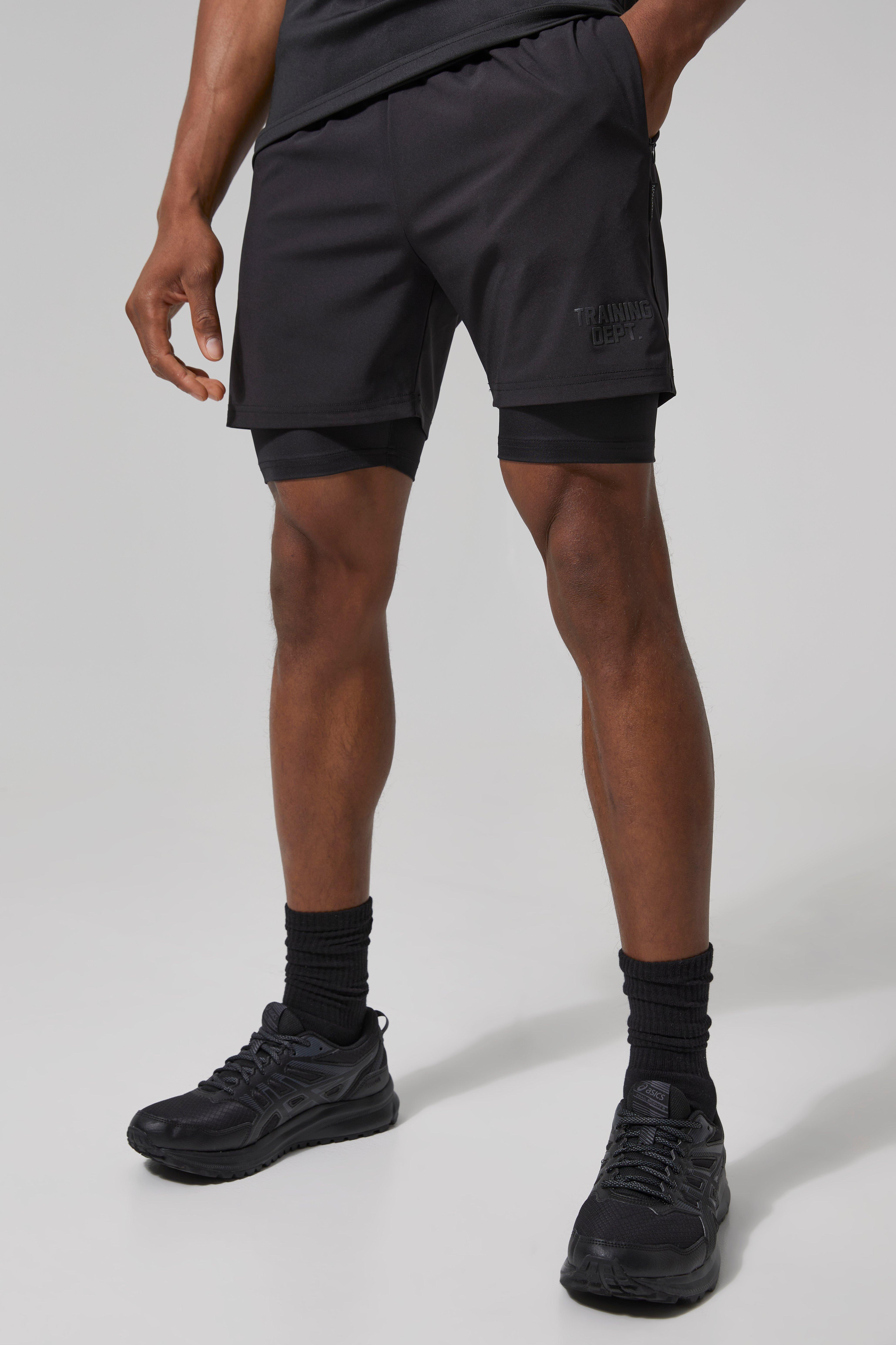 Mens Black Man Active Training Dept 2-in-1 Shorts, Black