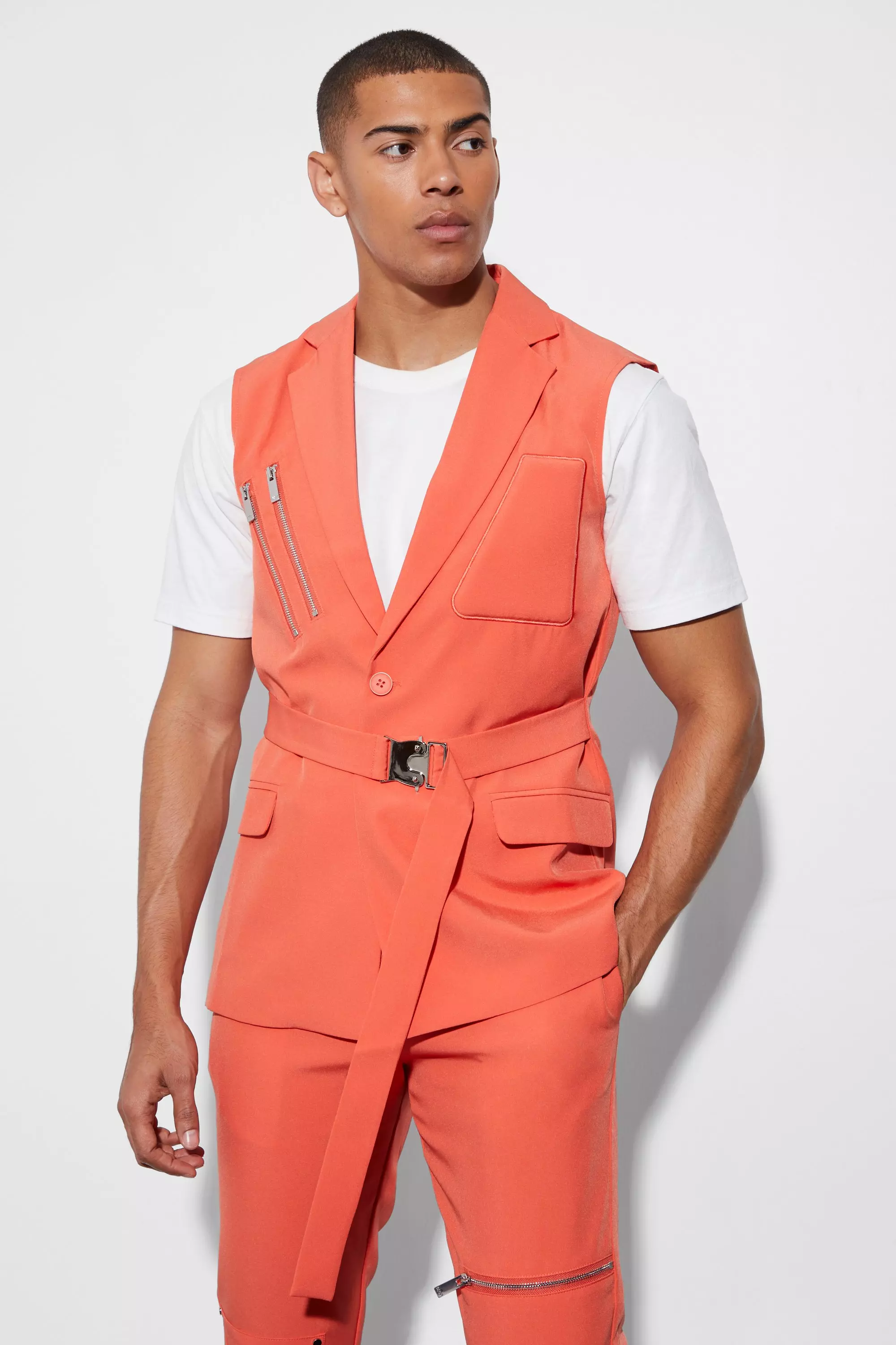 Single Breasted Sleeveless Suit Jacket